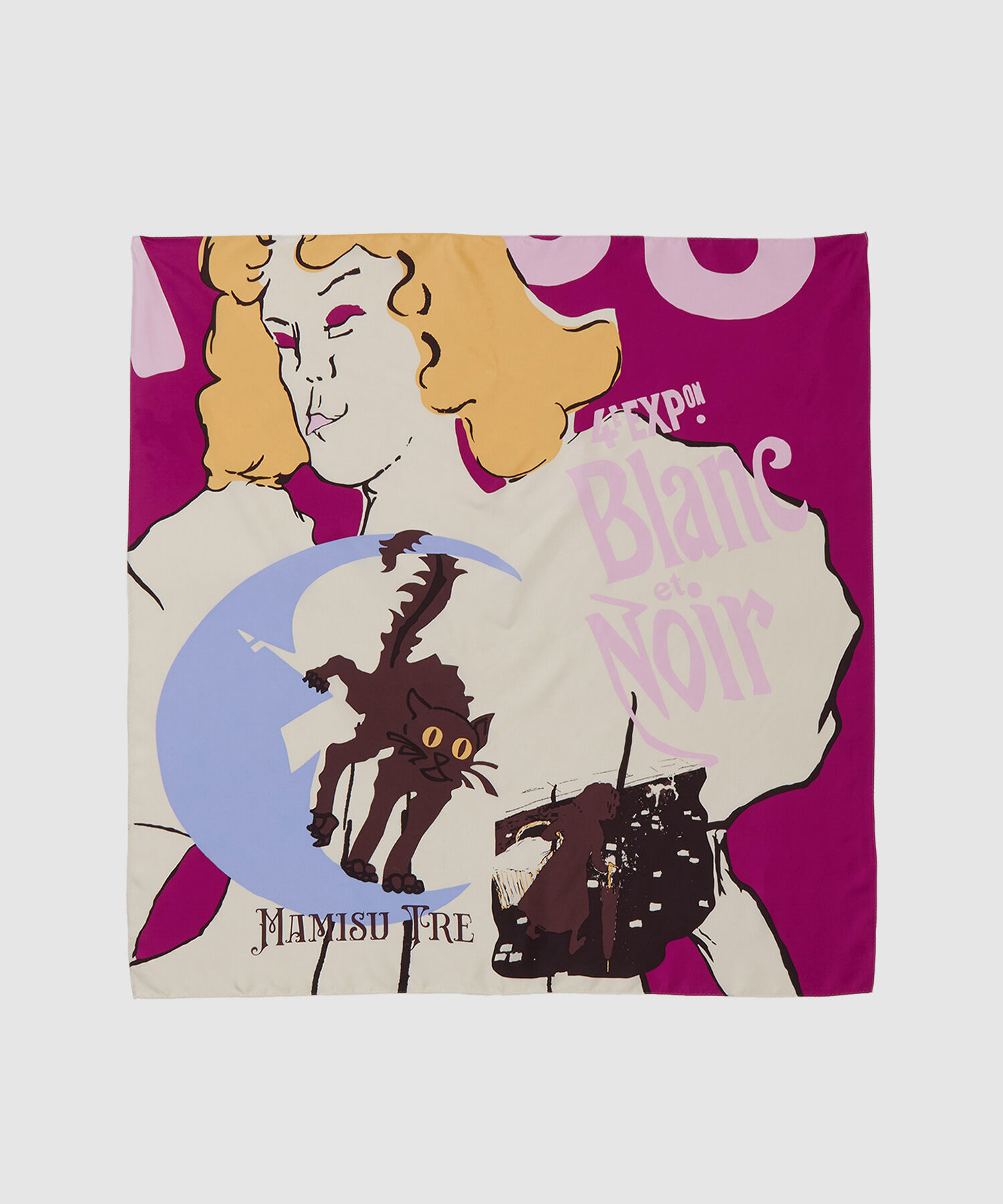 ROPE「ロートレックグラフィカルシルクスカーフ」|バンダナ・スカーフ|パープル(50)