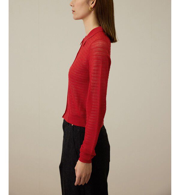 ROPE「透かし編み ニット ポロカーディガン」|カーディガン|