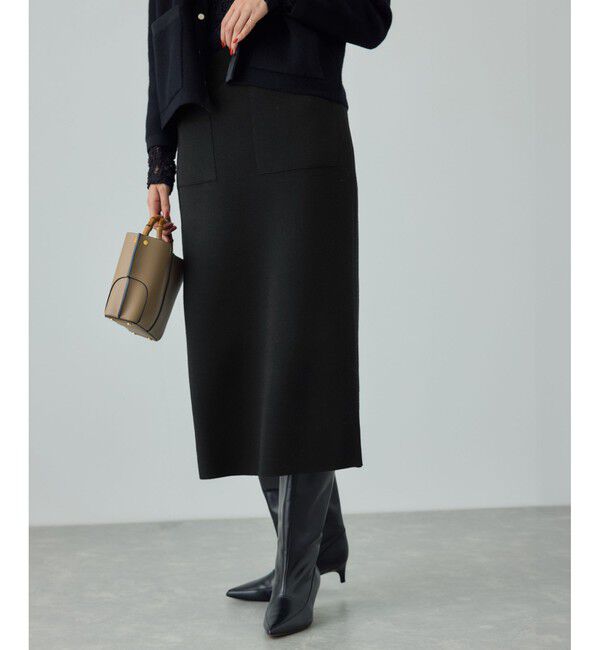 ROPE「ウール混ニットポケット付きタイトスカート/イージーケア・セットアップ対応」|スカート|ブラック(01)
