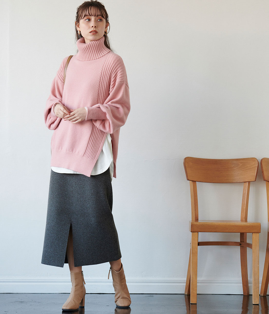 VIS「【セットアップ対応】フロントワイドリブニットスカート」|スカート|