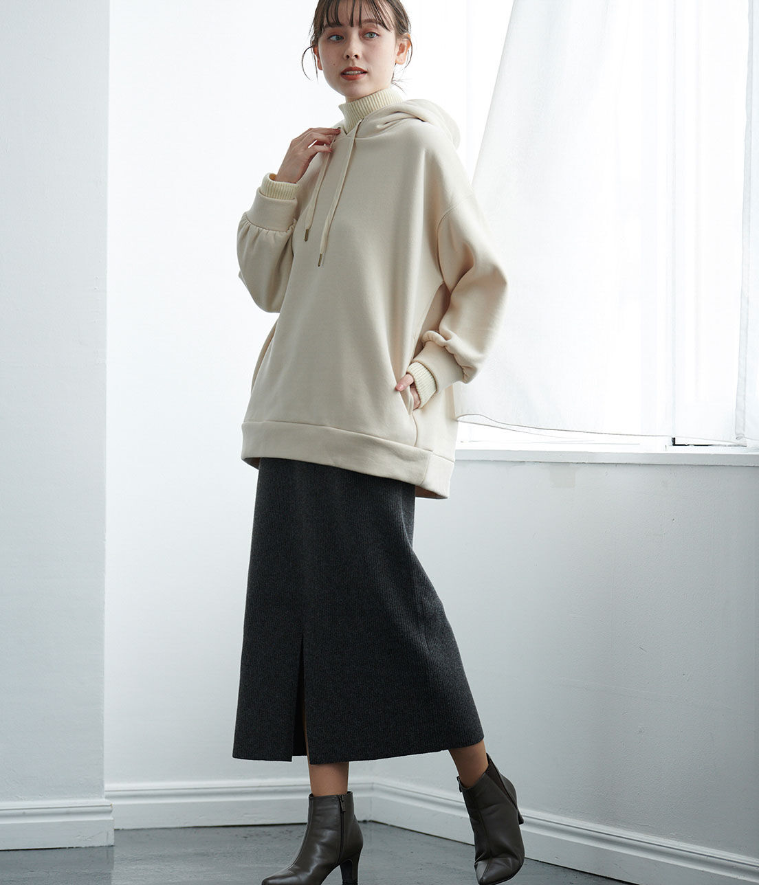VIS「【セットアップ対応】フロントワイドリブニットスカート」|スカート|
