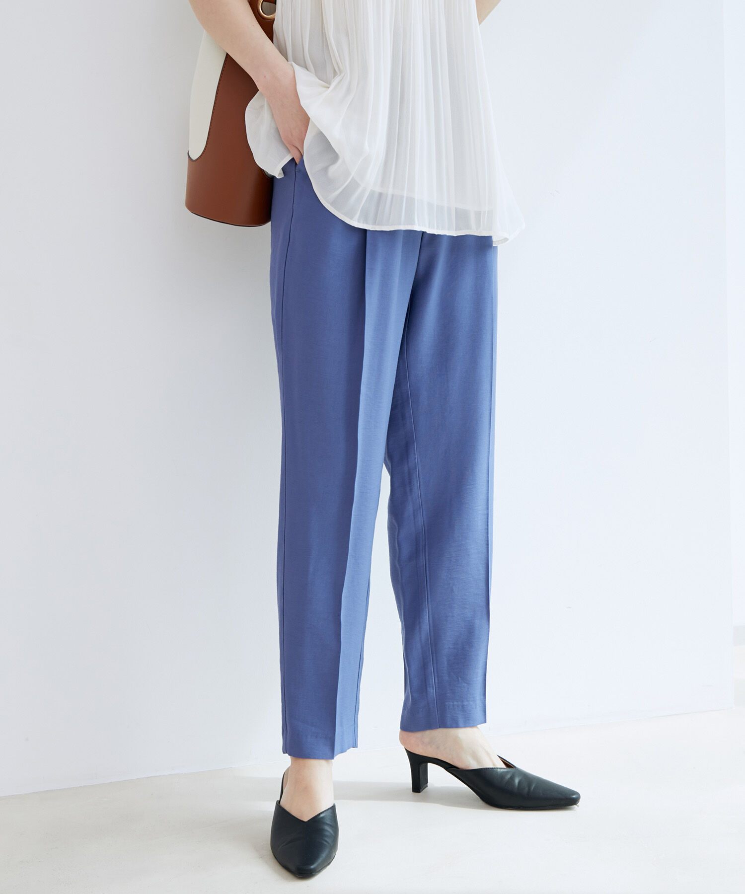 VIS「【新色追加】【接触冷感・洗える】リネンライクイージーパンツ【セットアップ対応】」|スラックス|