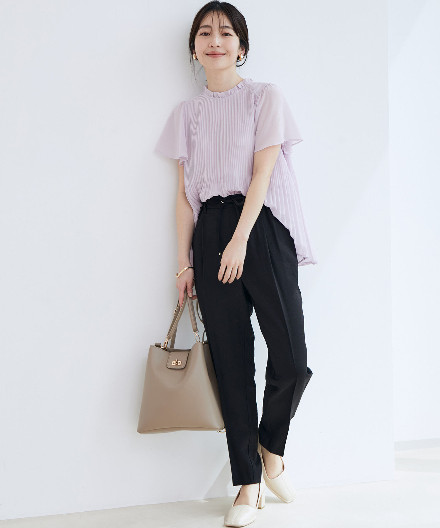 VIS「【新色追加】【接触冷感・洗える】リネンライクイージーパンツ【セットアップ対応】」|スラックス|