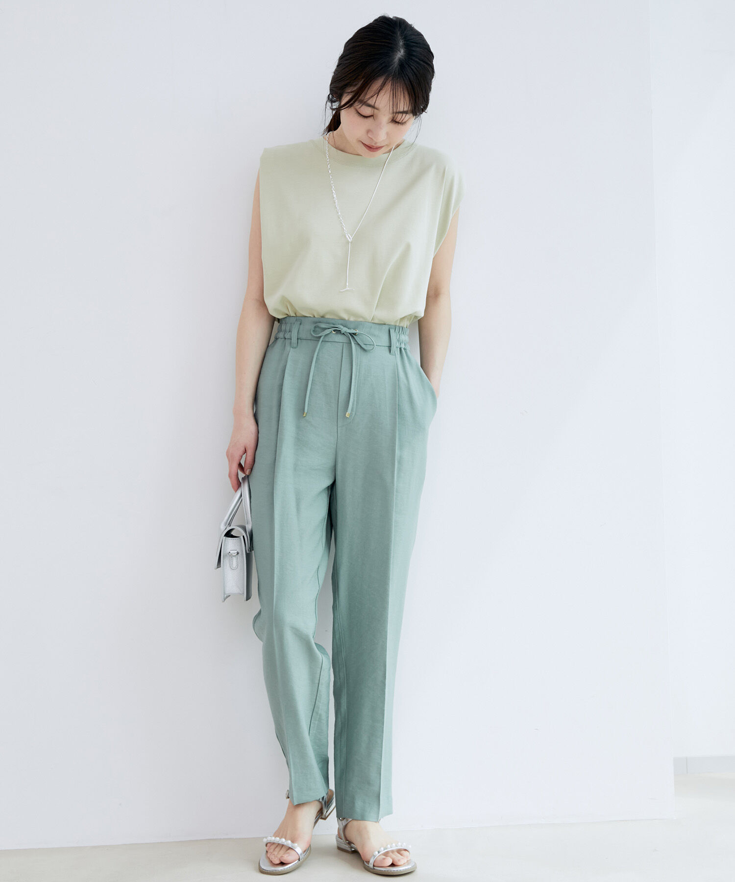 VIS「【新色追加】【接触冷感・洗える】リネンライクイージーパンツ【セットアップ対応】」|スラックス|