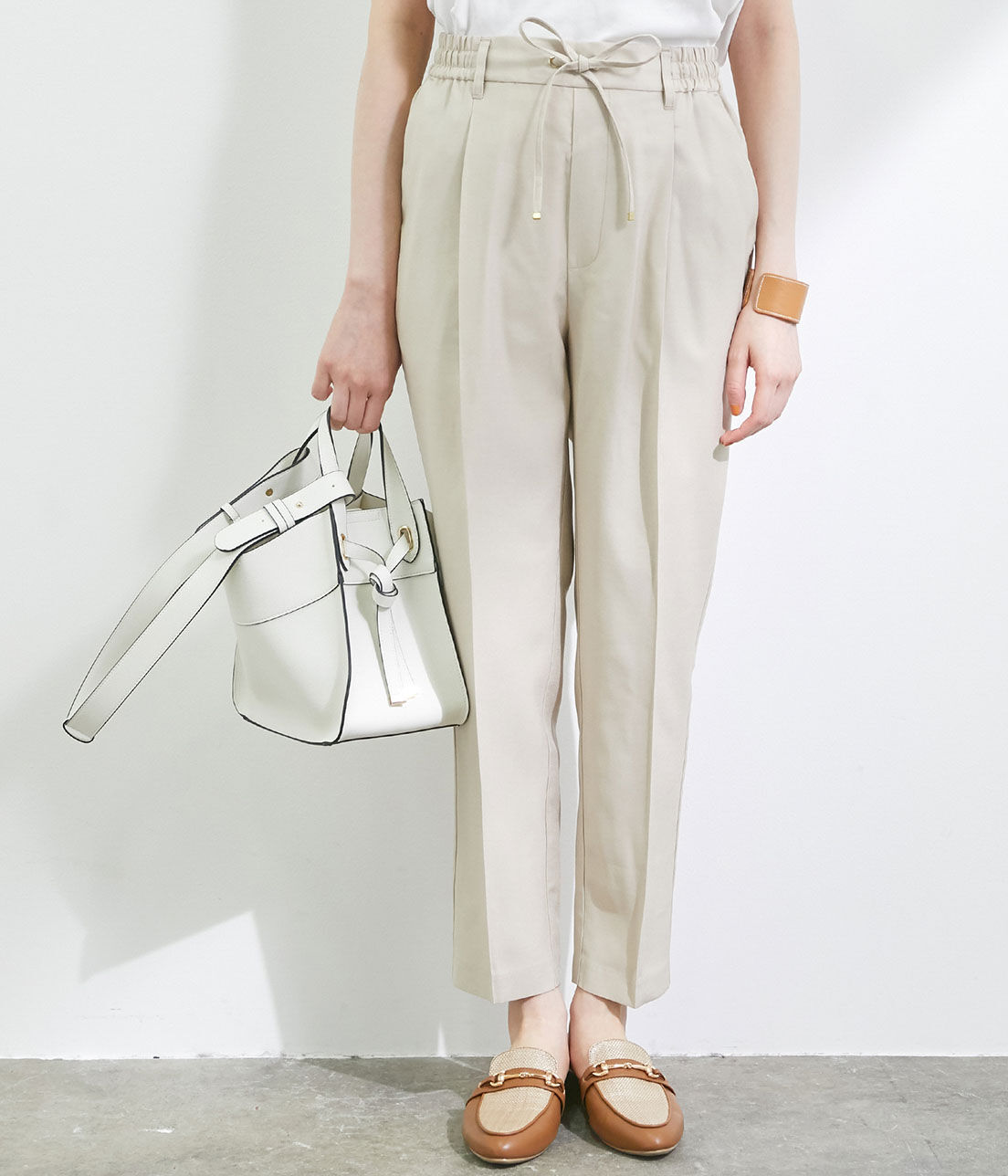 VIS「【新色追加】【接触冷感・洗える】リネンライクイージーパンツ【セットアップ対応】」|スラックス|