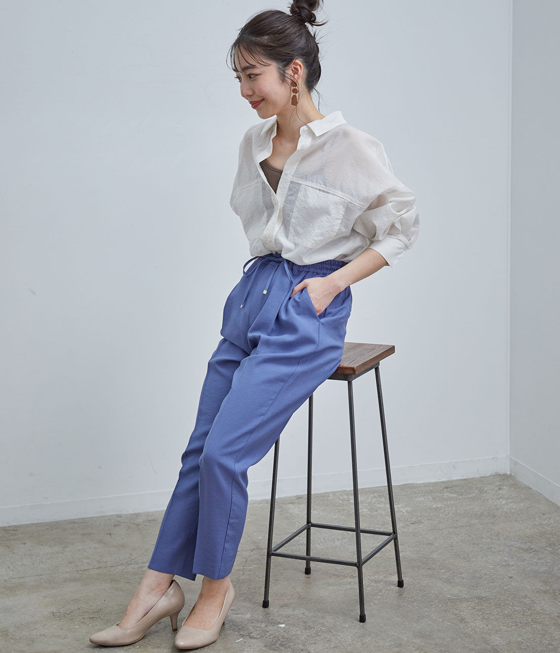 VIS「【新色追加】【接触冷感・洗える】リネンライクイージーパンツ【セットアップ対応】」|スラックス|