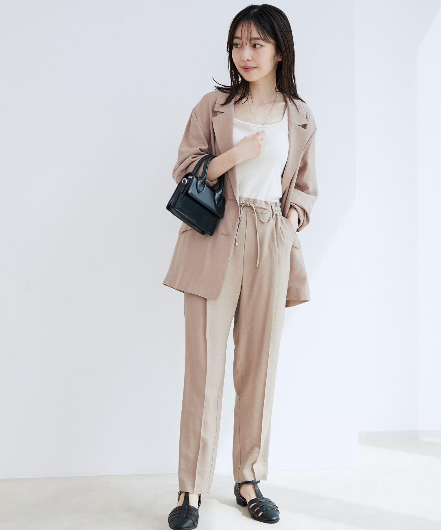 VIS「【新色追加】【接触冷感・洗える】リネンライクイージーパンツ【セットアップ対応】」|スラックス|