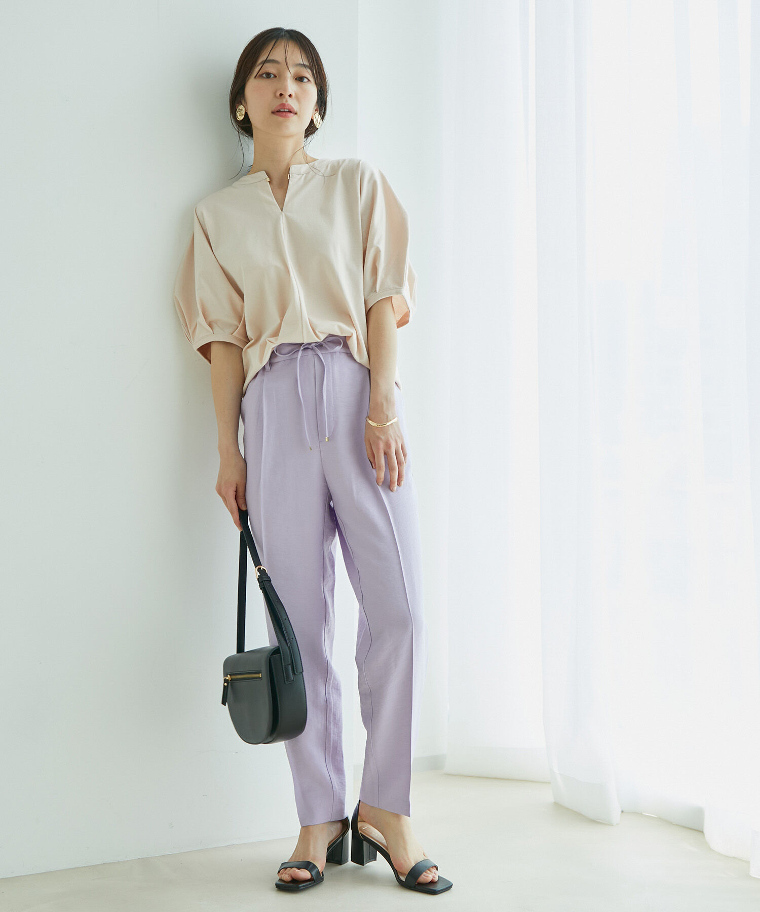 VIS「【新色追加】【接触冷感・洗える】リネンライクイージーパンツ【セットアップ対応】」|スラックス|