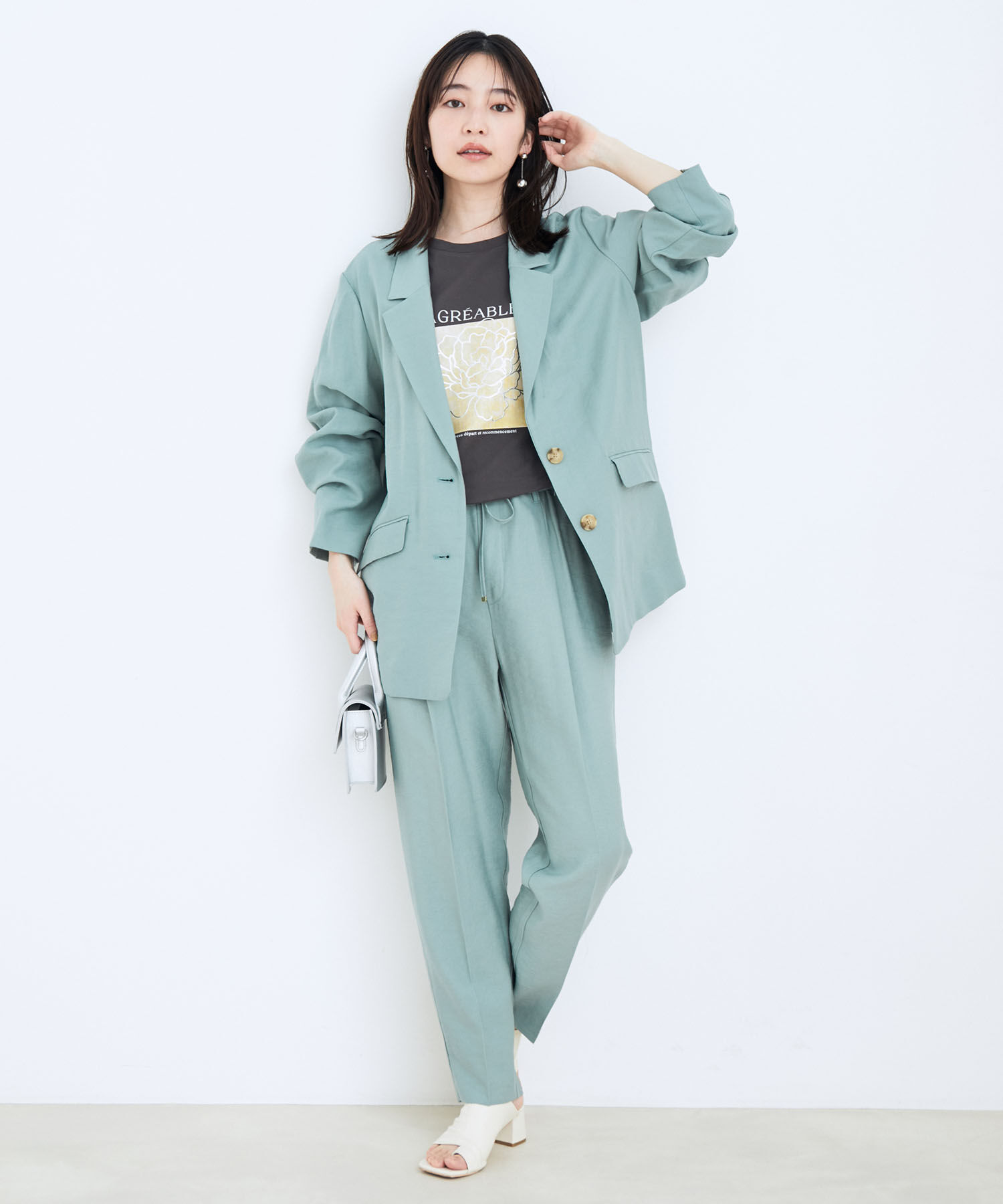 VIS「【新色追加】【接触冷感・洗える】リネンライクイージーパンツ【セットアップ対応】」|スラックス|