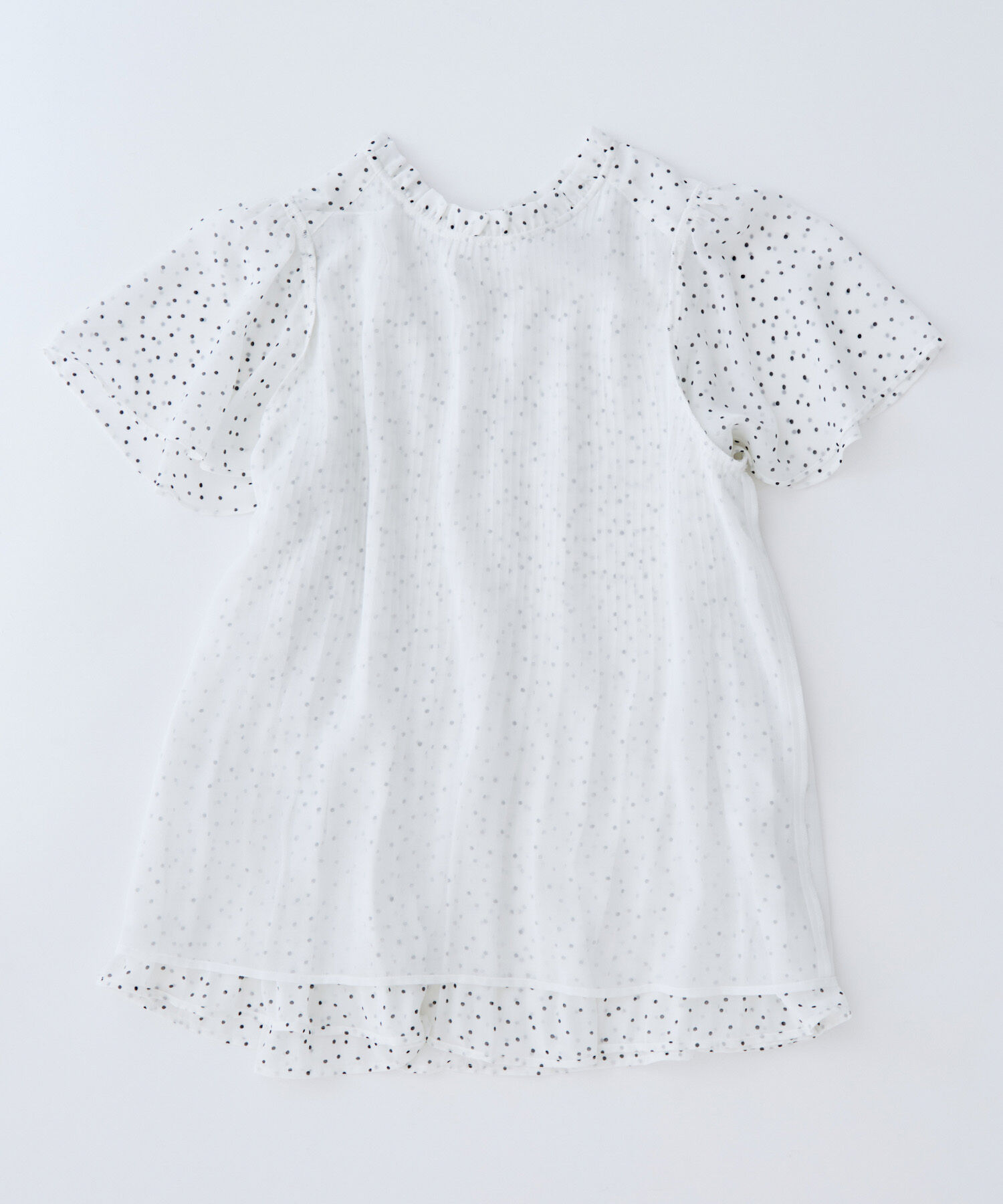 VIS「【洗濯機可】ドット＆無地シフォンバックリボンブプリーツブラウス」|シャツ・ブラウス|