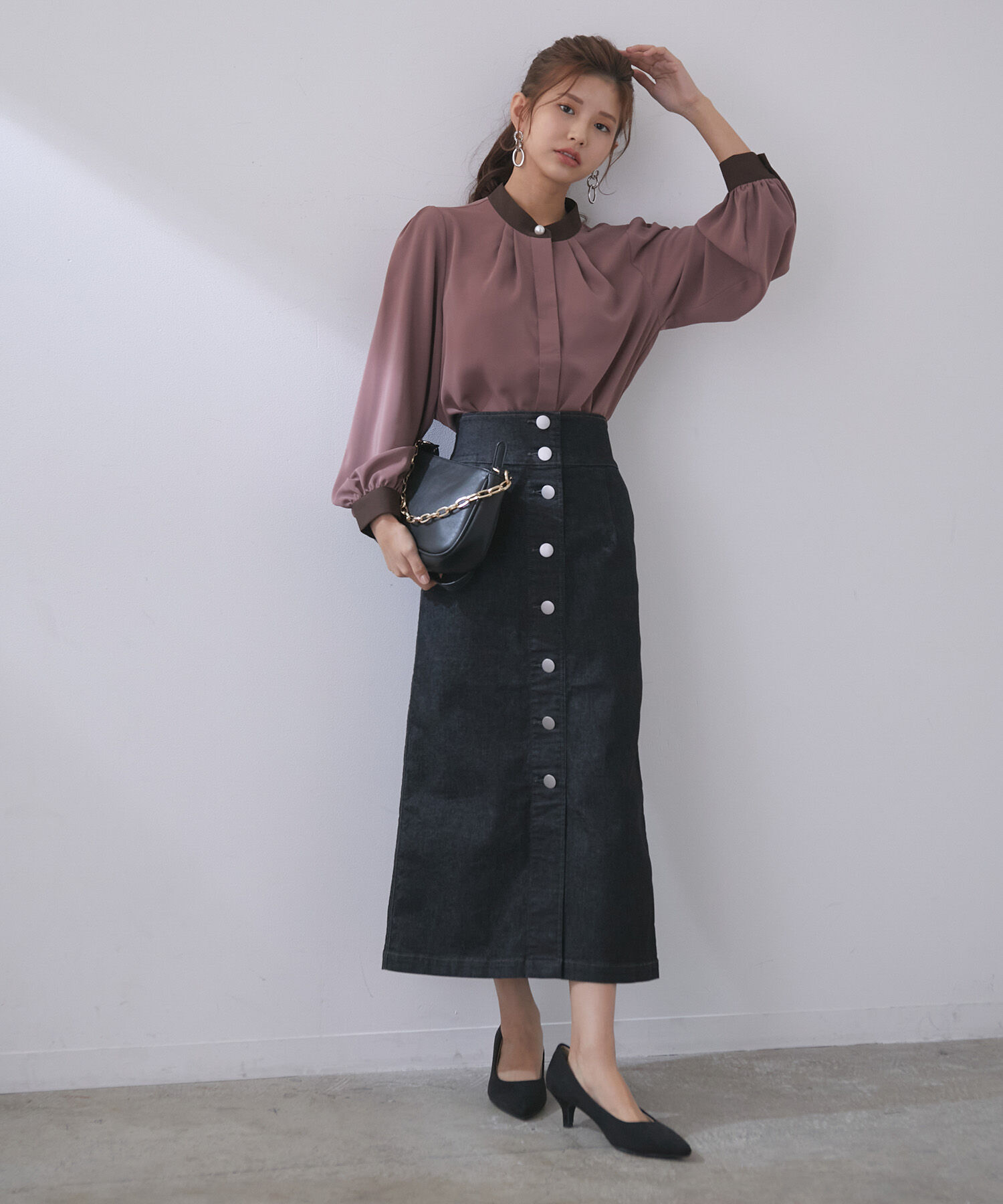 vis-a-vis「【WEB限定】【追加生産】ストレッチ性抜群。デニムIラインハイウェストスカート」|スカート|