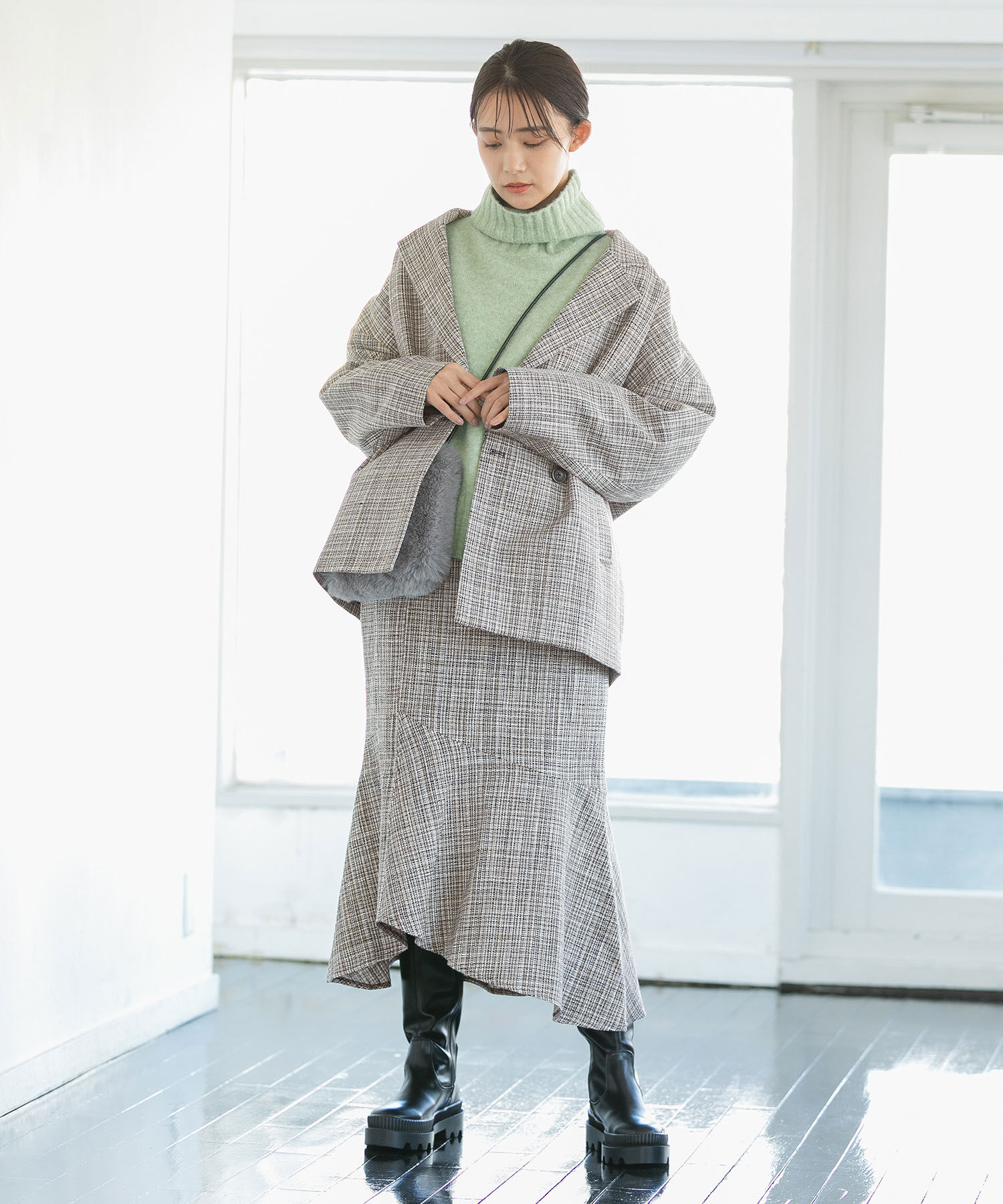 VIS「【セットアップ対応】カラーツイードゆるジャコット」|チェスターコート|