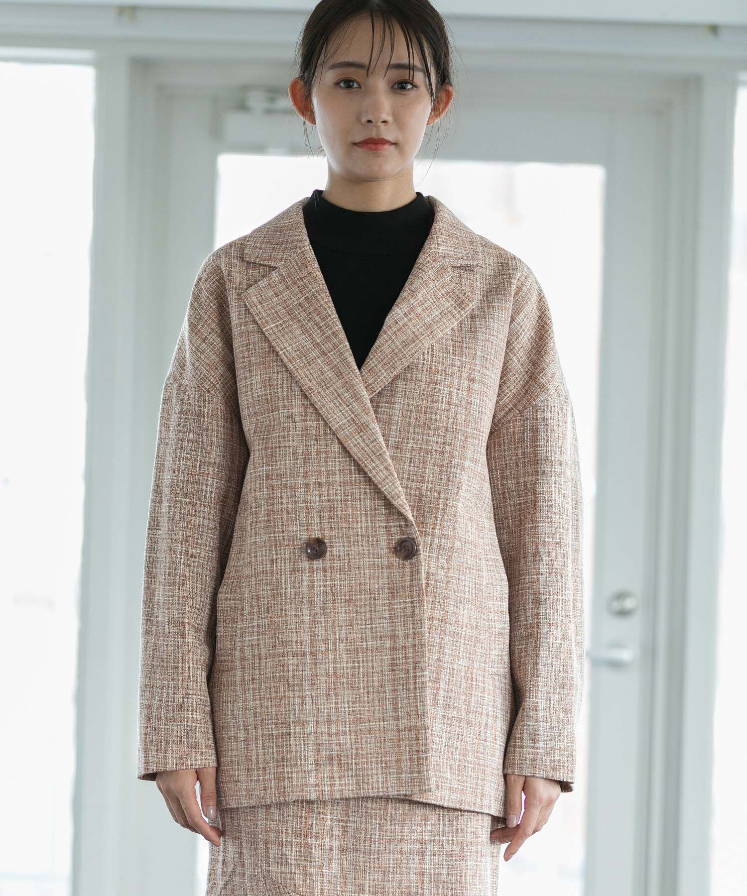 VIS「【セットアップ対応】カラーツイードゆるジャコット」|チェスターコート|