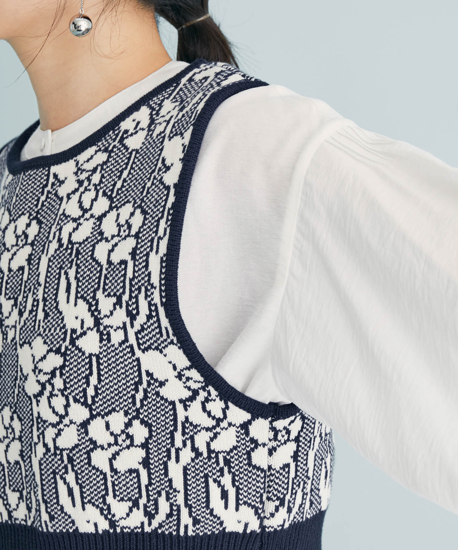 VIS「花柄/無地ジャガードニットベスト」|ベスト・ジレ|