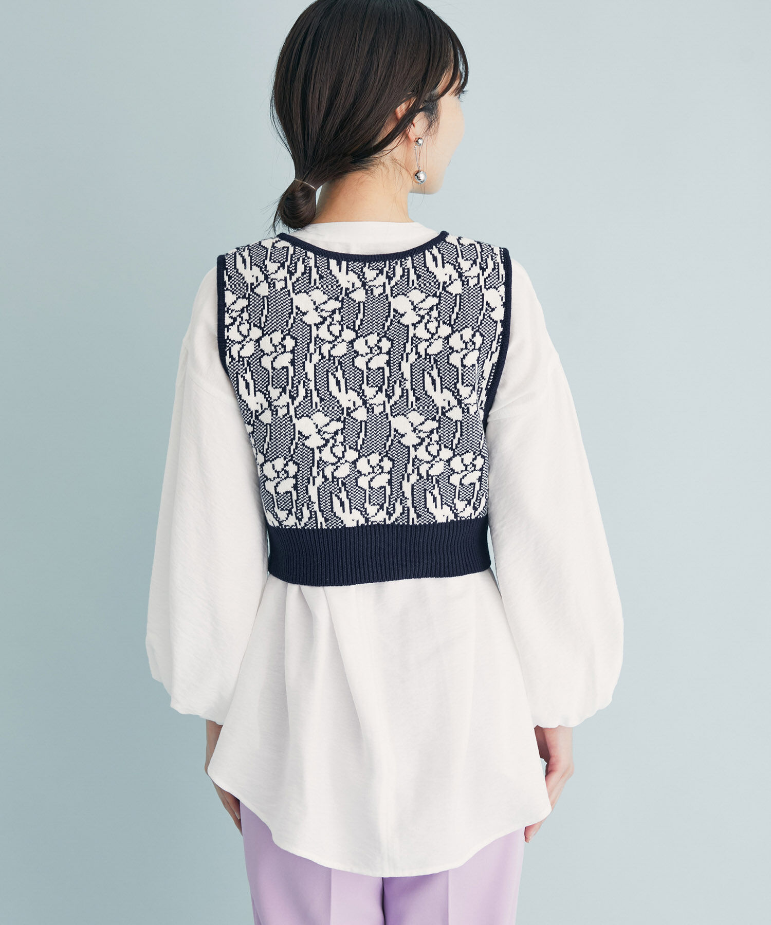 VIS「花柄/無地ジャガードニットベスト」|ベスト・ジレ|