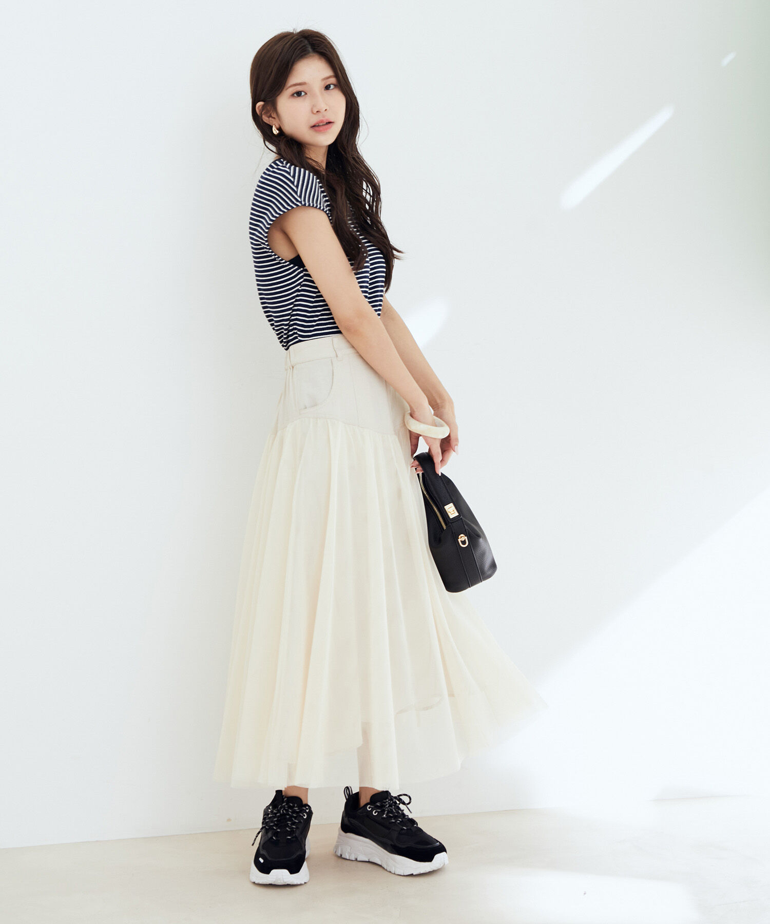 vis-a-vis「【WEB限定】前後２WAYスナップ釦付きフレンチスリーブボーダープルオーバー」|Tシャツ・カットソー|