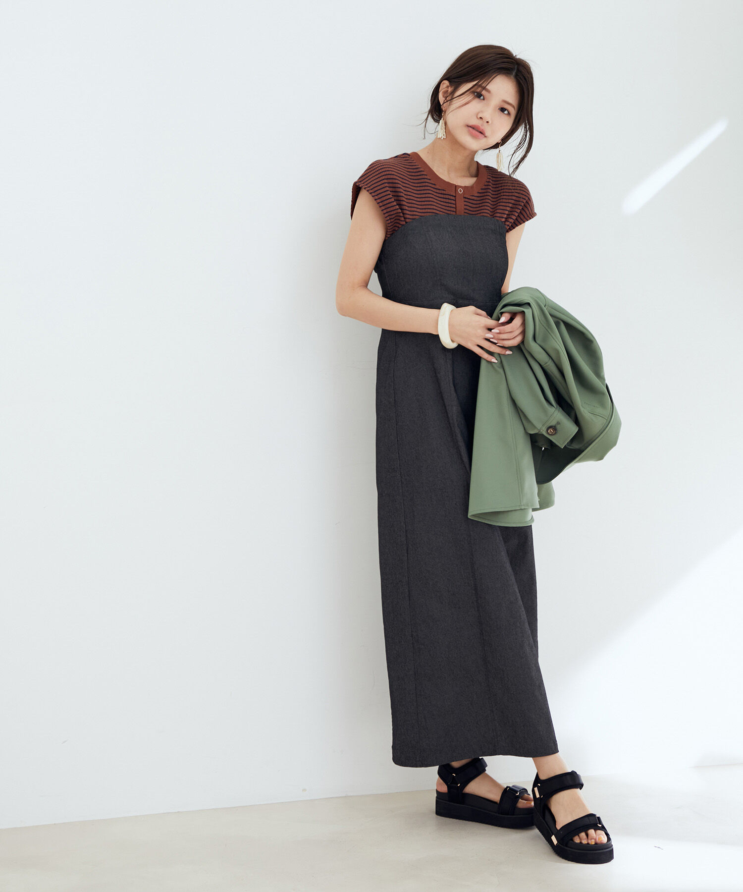 vis-a-vis「【WEB限定】前後２WAYスナップ釦付きフレンチスリーブボーダープルオーバー」|Tシャツ・カットソー|