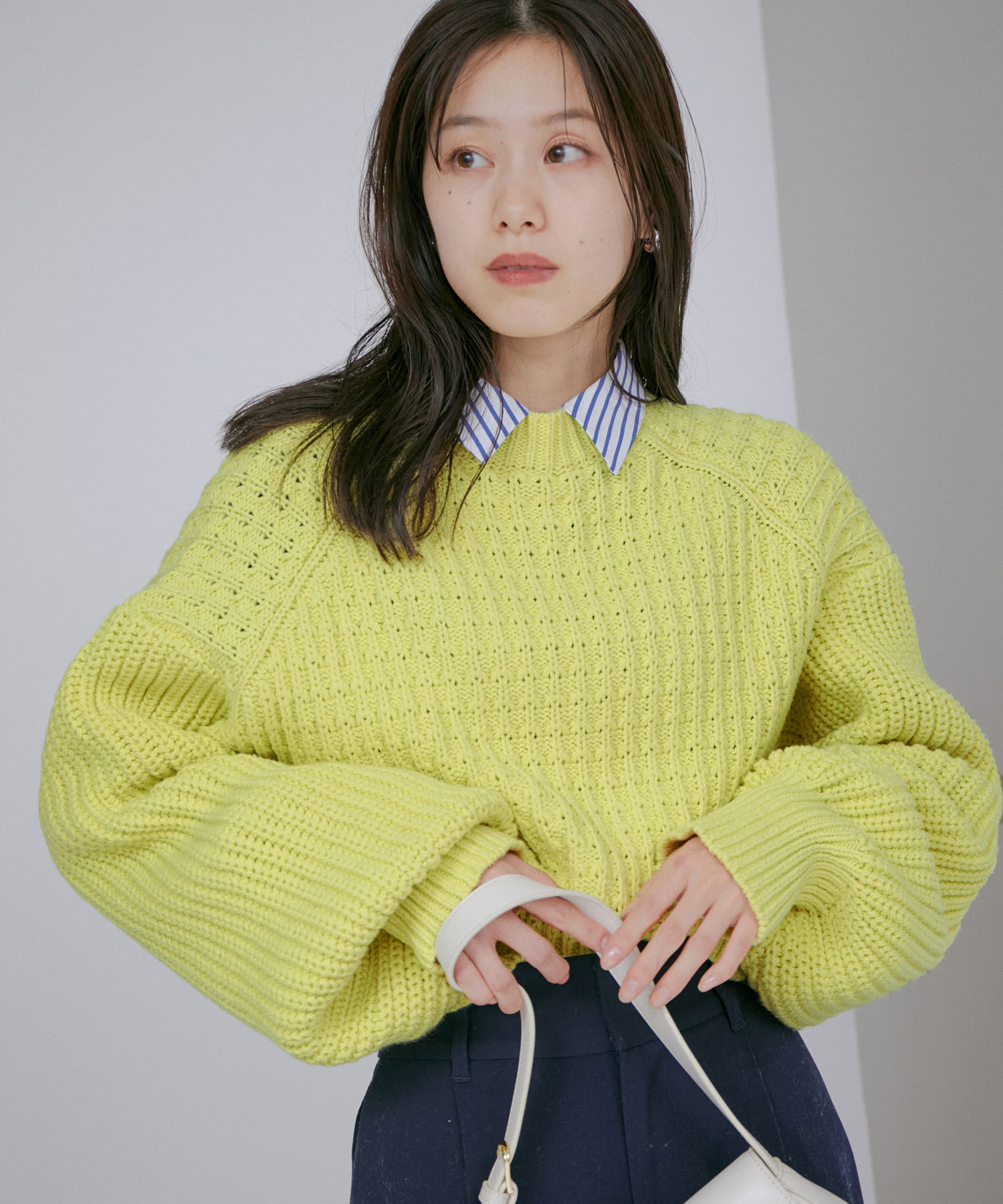 VIS「ショート丈ローゲージざっくりニット」|ニット・セーター|イエロー系(81)