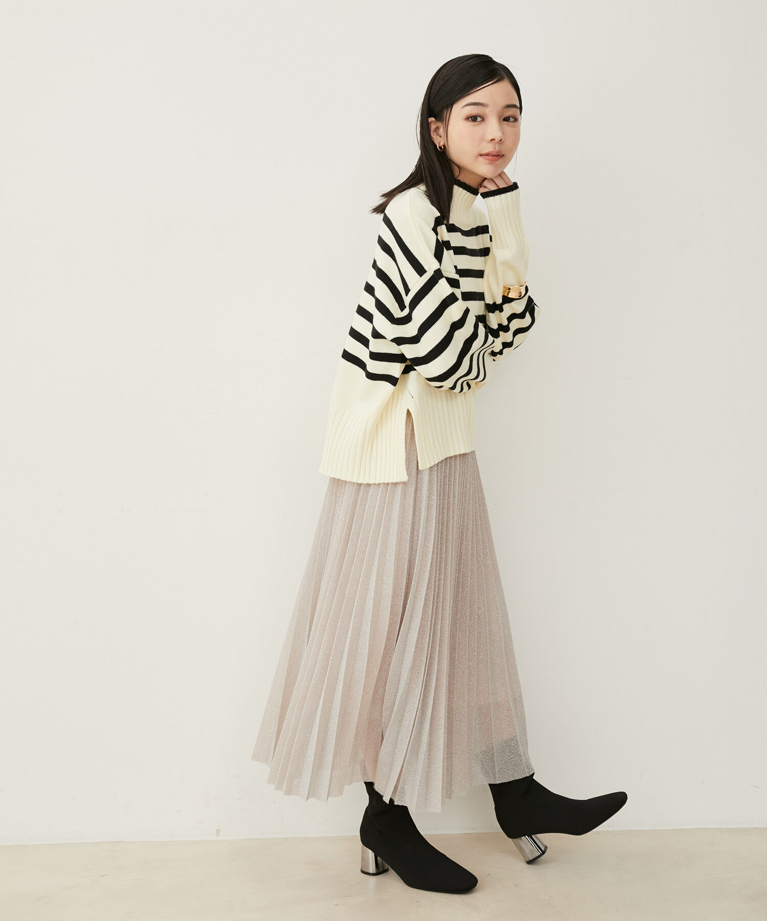 VIS「ラメニットプリーツスカート」|スカート|