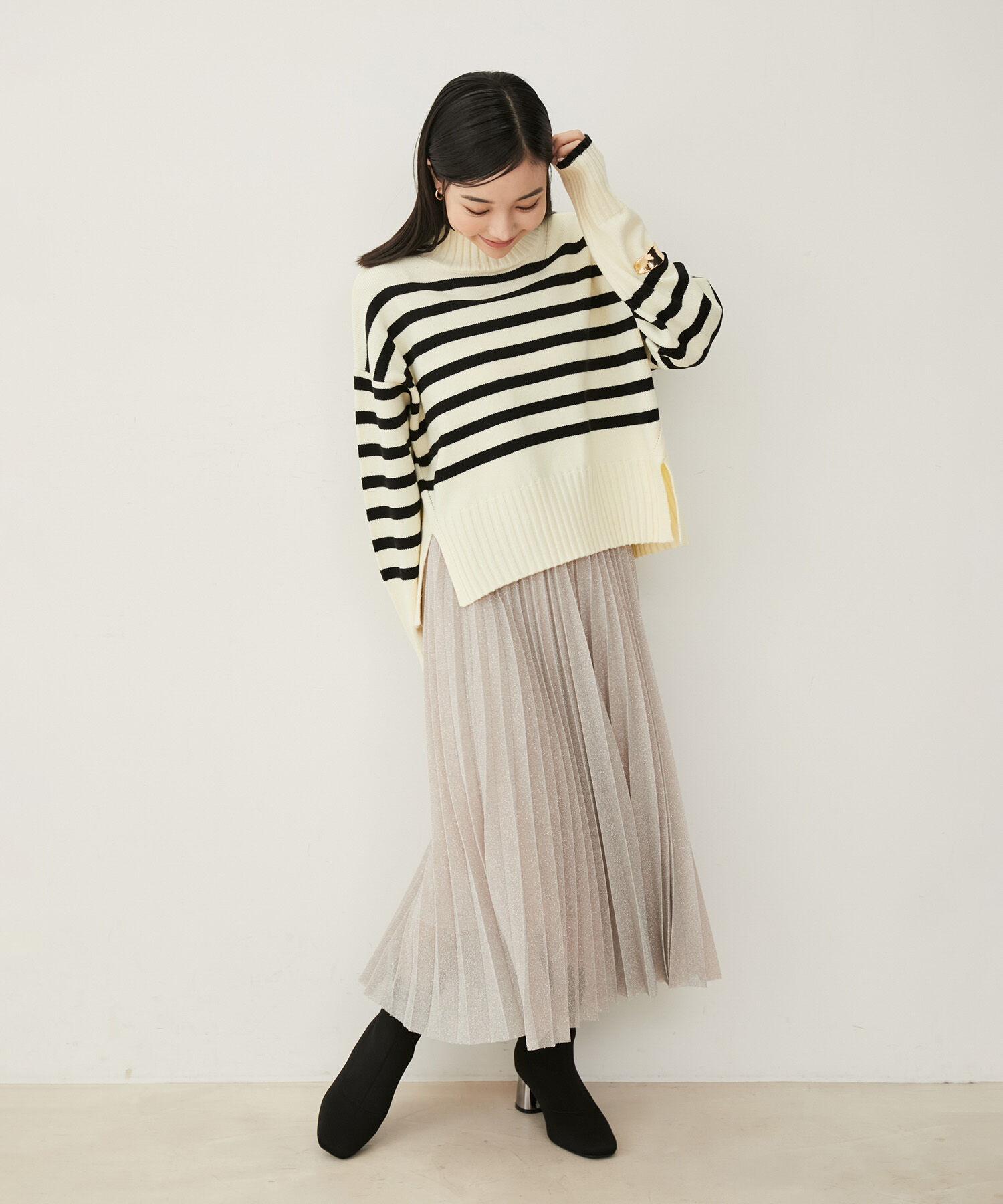 VIS「ラメニットプリーツスカート」|スカート|