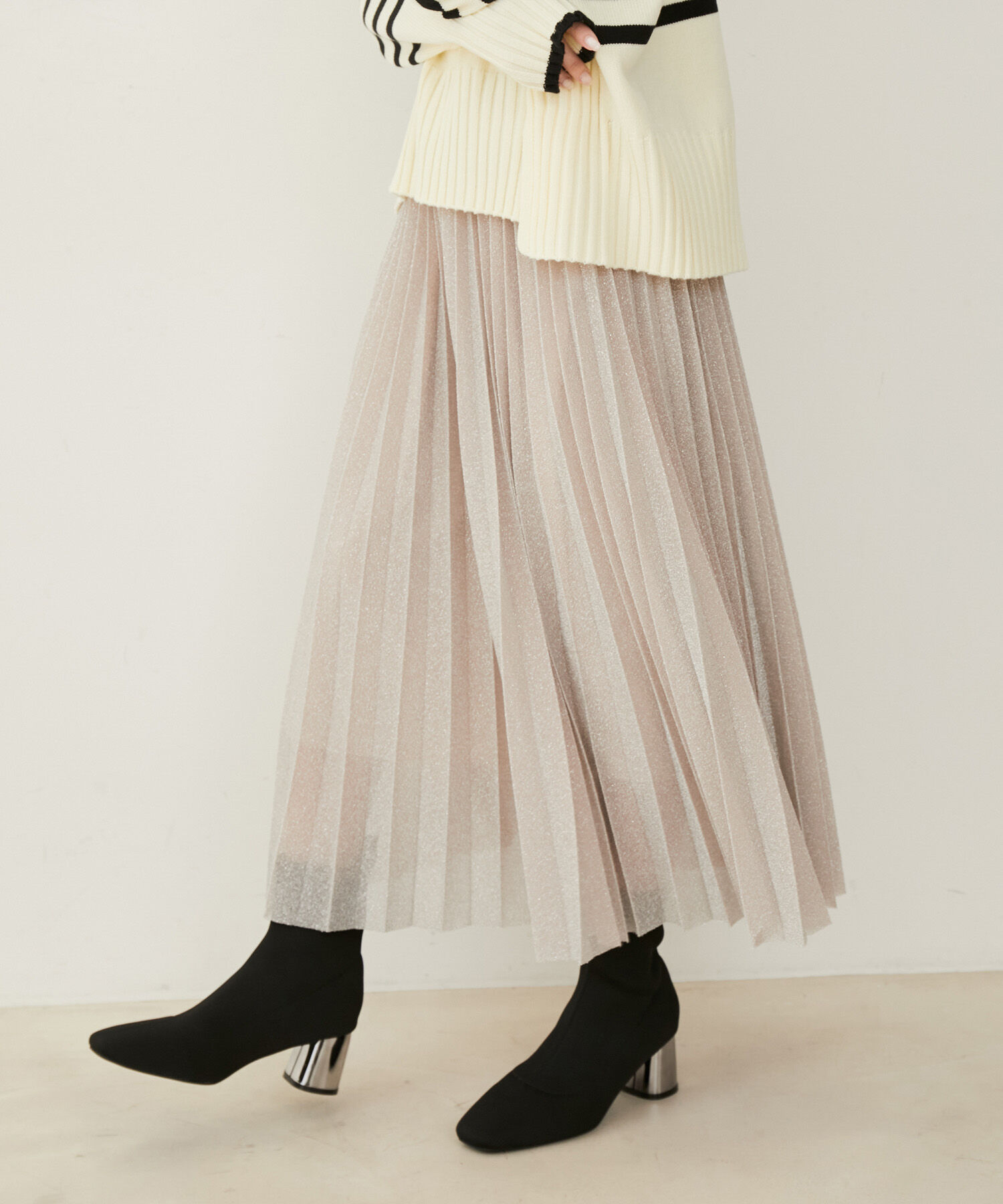 VIS「ラメニットプリーツスカート」|スカート|