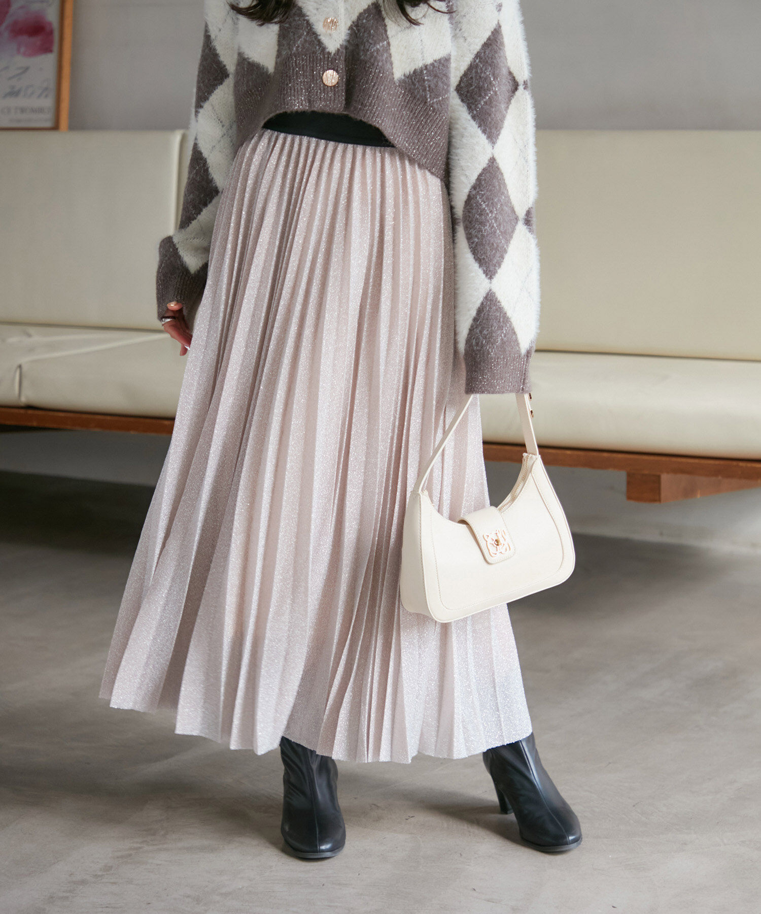 VIS「ラメニットプリーツスカート」|スカート|シルバー系(94)