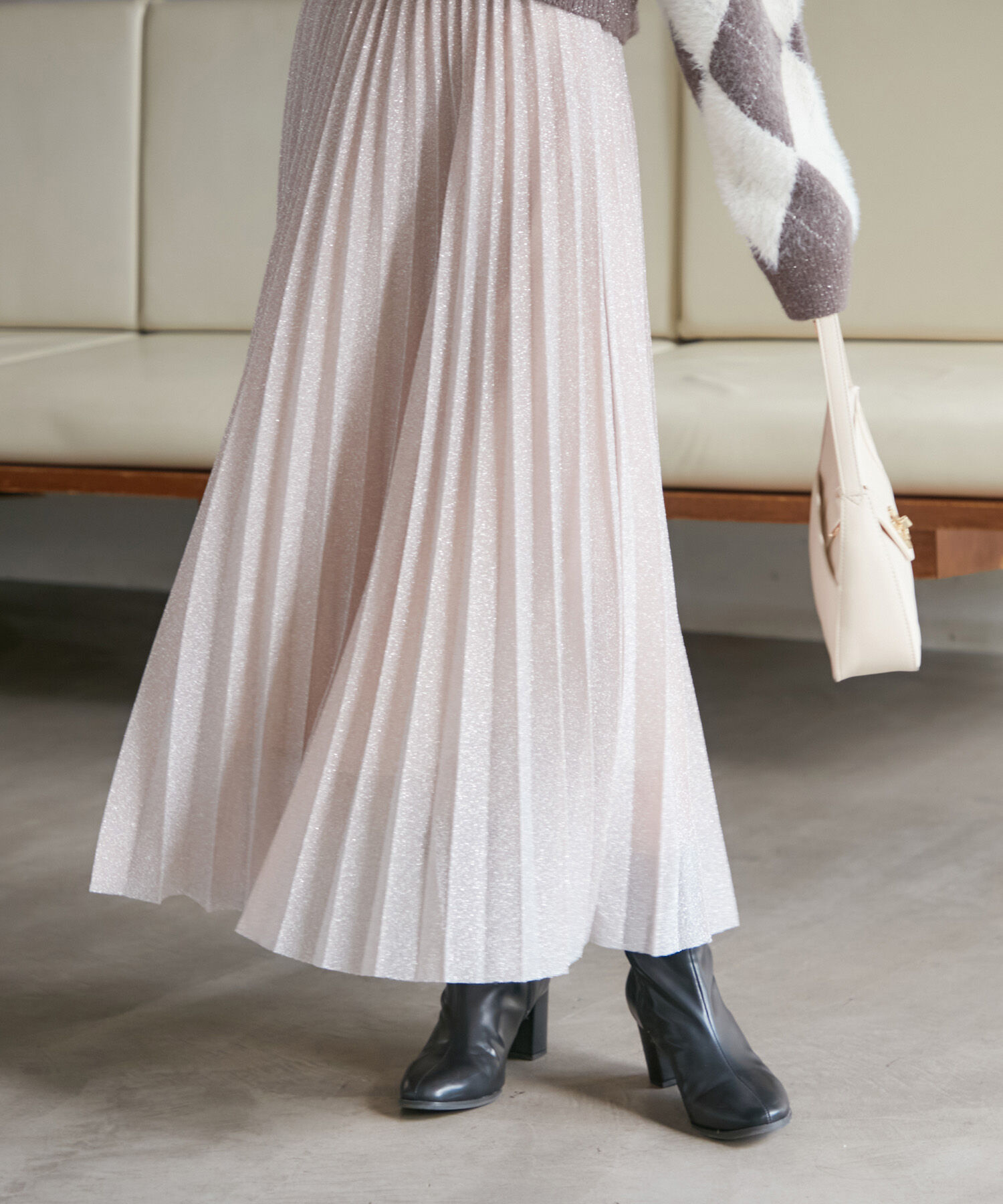 VIS「ラメニットプリーツスカート」|スカート|