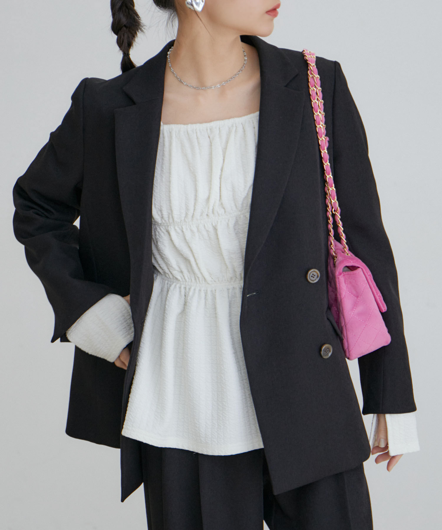 VIS「【セットアップ対応】ウールライクメランジジャケット【アンチピリング・洗える・防シワ】」|テーラードジャケット|ブラック(01)