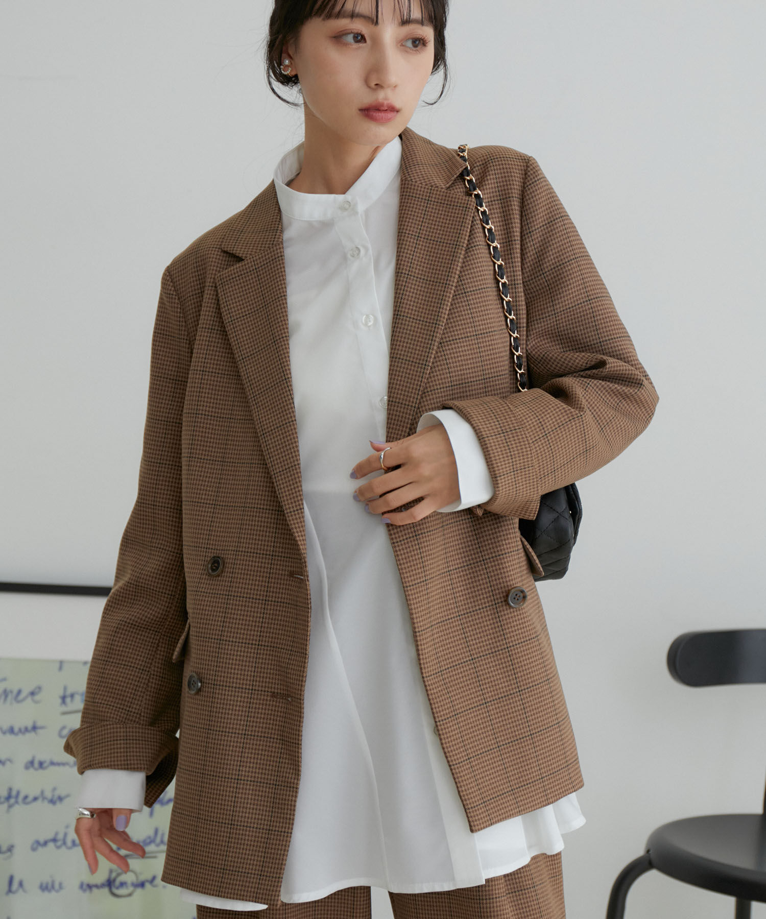 VIS「【セットアップ対応】ウールライクメランジジャケット【アンチピリング・洗える・防シワ】」|テーラードジャケット|ダークブラウン系(21)