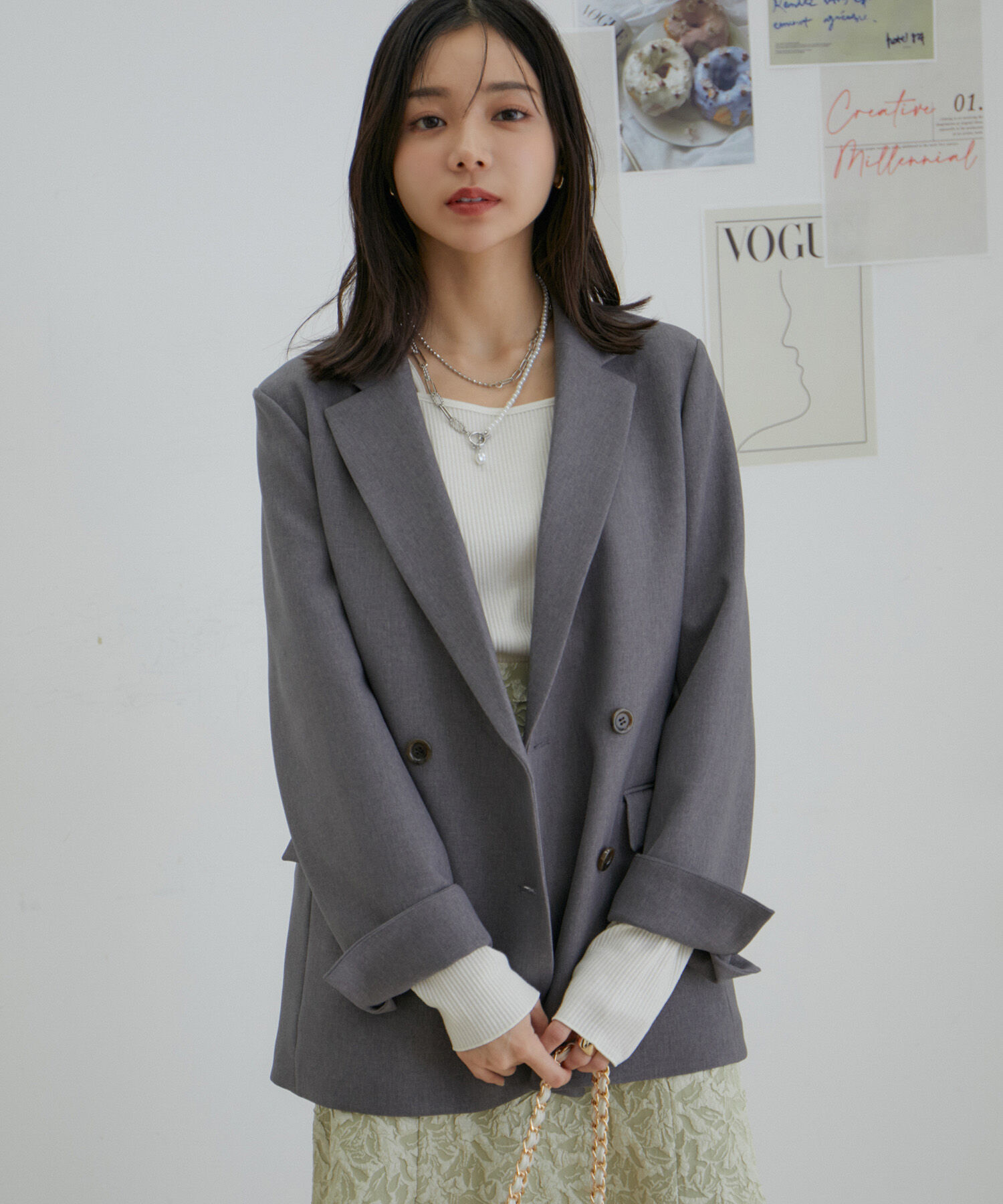 VIS「【セットアップ対応】ウールライクメランジジャケット【アンチピリング・洗える・防シワ】」|テーラードジャケット|