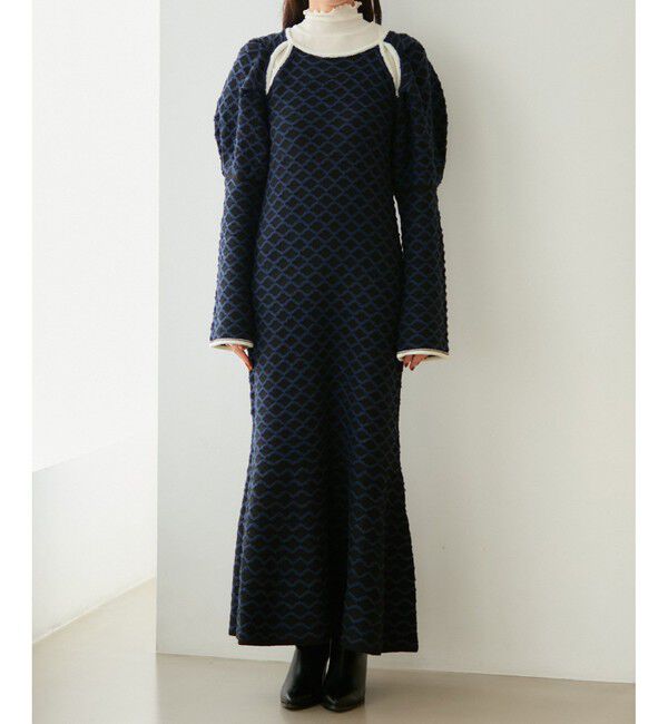 VIS「【洗える】クロスジャガードデザインニットワンピース」|ワンピース|