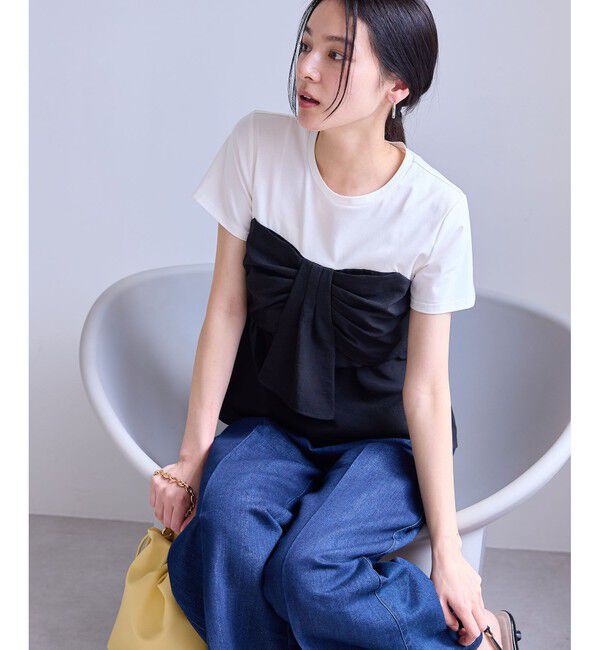 VIS「【新色追加】【美easy】ねじりリボンTシャツドッキングプルオーバー【接触冷感/洗える】」|Tシャツ・カットソー|