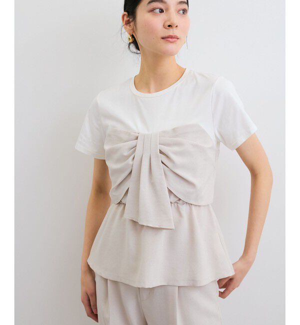 VIS「【新色追加】【美easy】ねじりリボンTシャツドッキングプルオーバー【接触冷感/洗える】」|Tシャツ・カットソー|