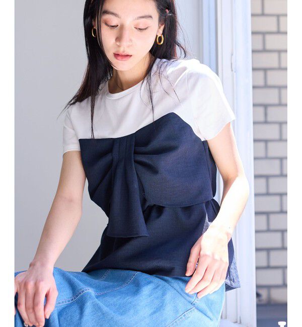 VIS「【新色追加】【美easy】ねじりリボンTシャツドッキングプルオーバー【接触冷感/洗える】」|Tシャツ・カットソー|ネイビー(40)