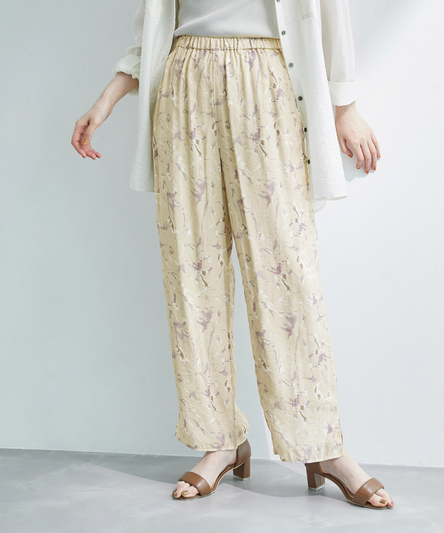 Rope&rsquo;Picnic「マーブルガラシアースリットパンツ」|その他|ベージュ(27)