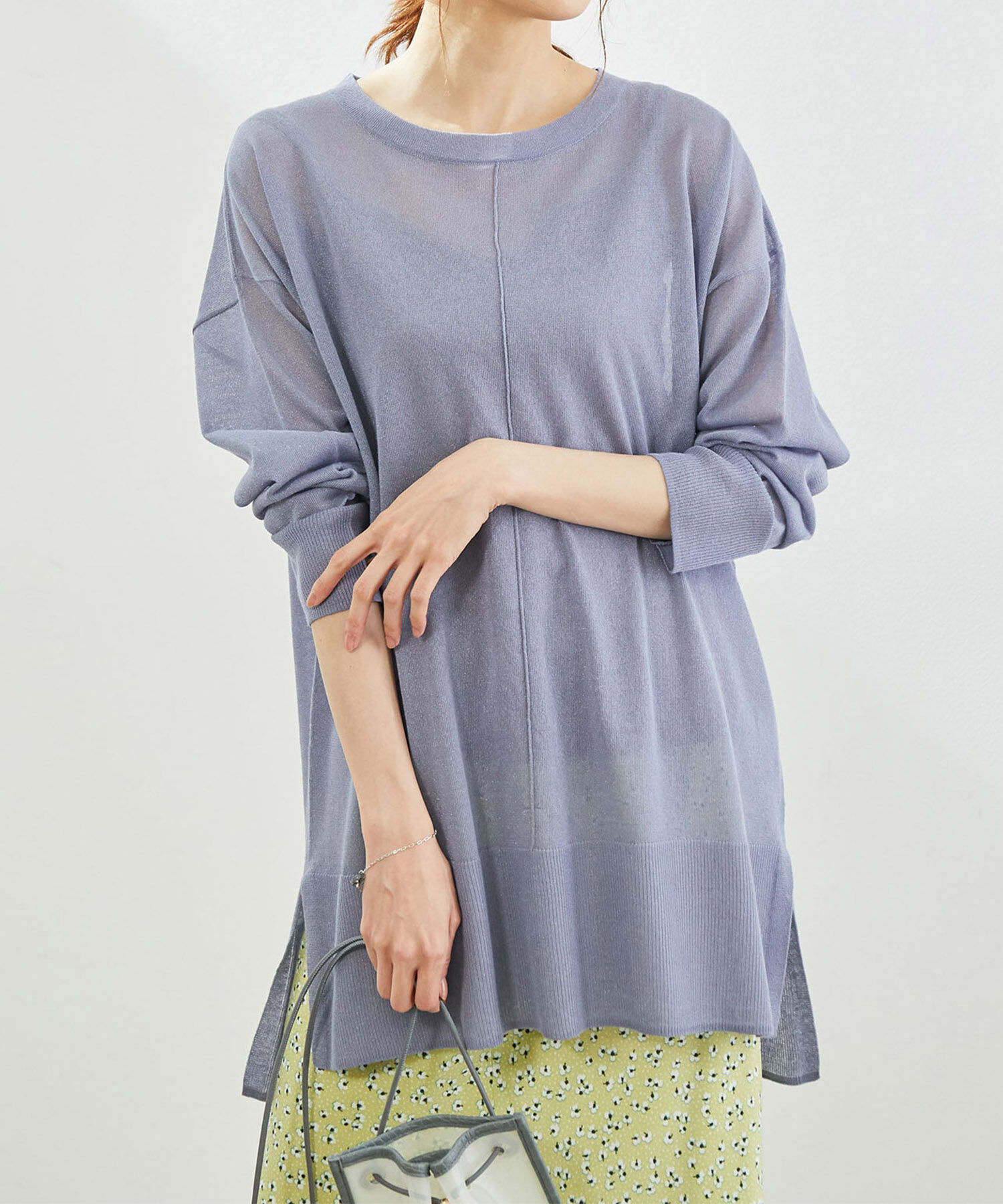 Rope&rsquo;Picnic「センターシームシアーニットチュニック」|ニット・セーター|ブルー(44)