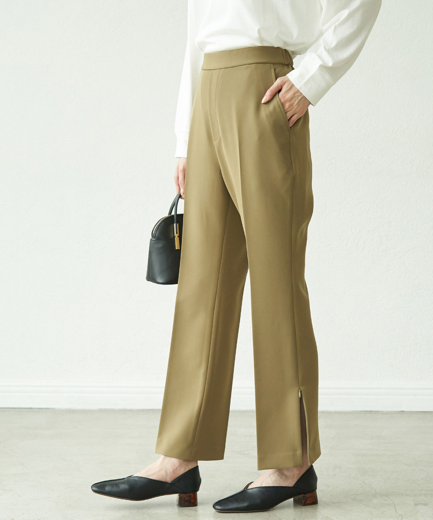 Rope&rsquo;Picnic「【ラク美】ファスナースリットパンツ」|その他|カーキ(36)