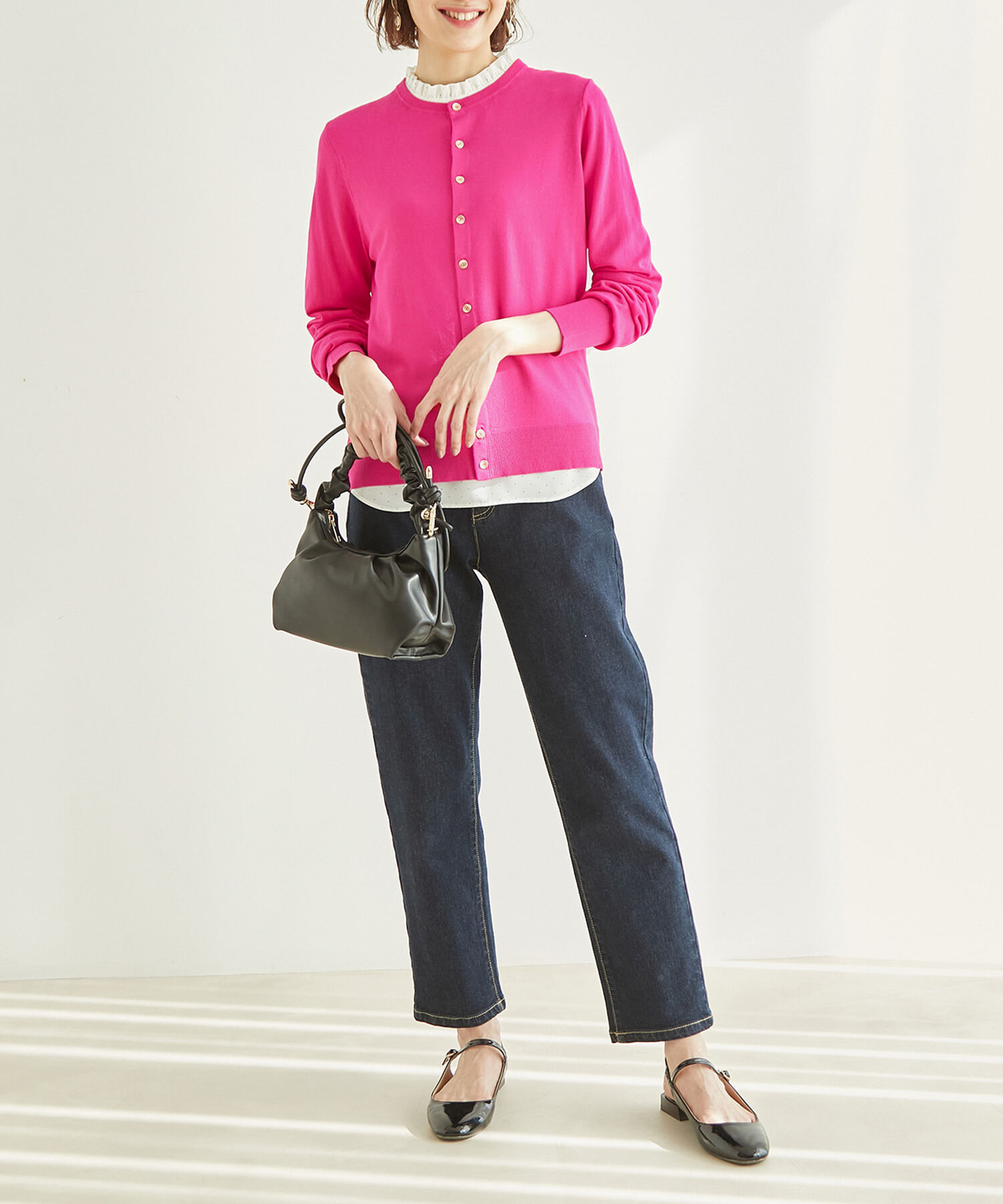 Rope&rsquo;Picnic「【WEB限定カラー:ネイビー】UVカット＆洗濯機OK/クルーネックカーディガン」|カーディガン|