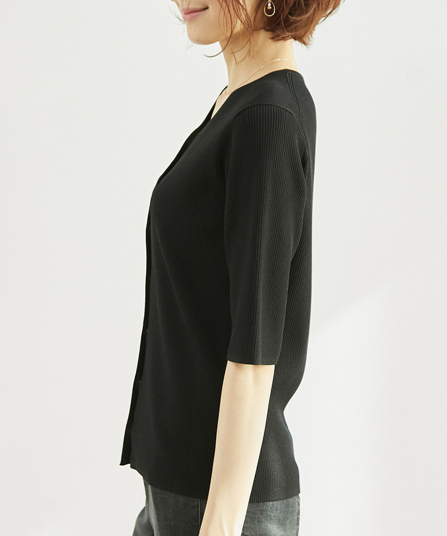 Rope&rsquo;Picnic「Beauty knit/パール釦ハーフスリーブカーディガン」|カーディガン|