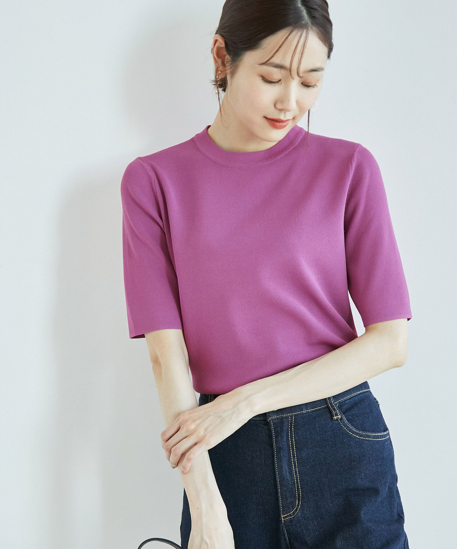 Rope&rsquo;Picnic「Beauty knit/ハーフスリーブニットトップス/WEB限定カラーあり」|ニット・セーター|ワイン系(67)