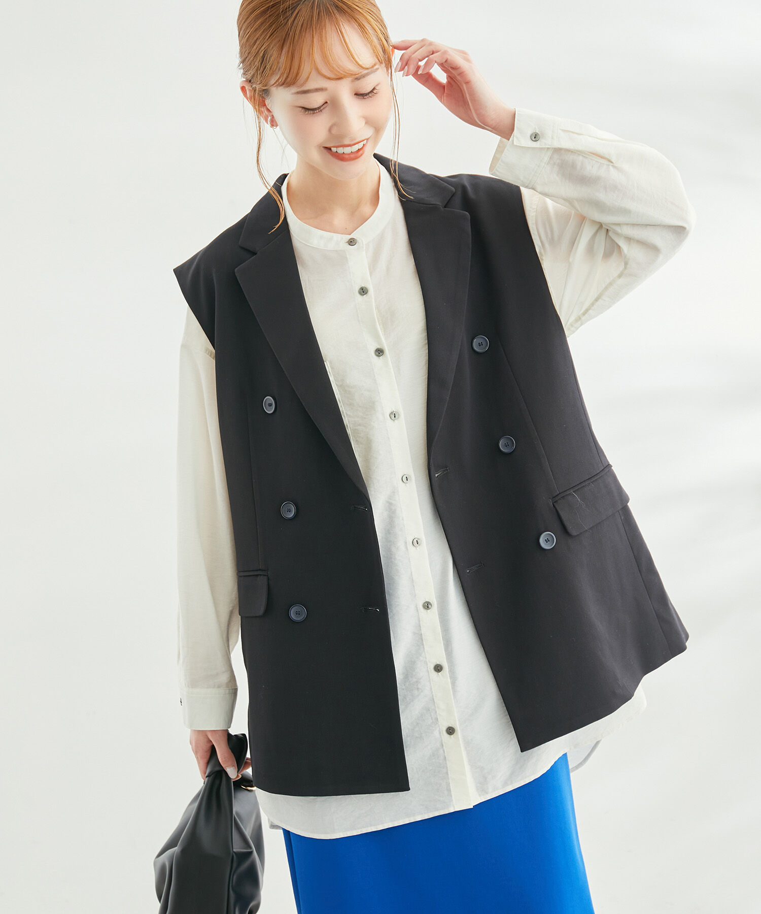 Rope&rsquo;Picnic「【一部店舗限定カラー:ブラック】スリーブレスダブルジャケット　ジレ」|ベスト・ジレ|ブラック(01)