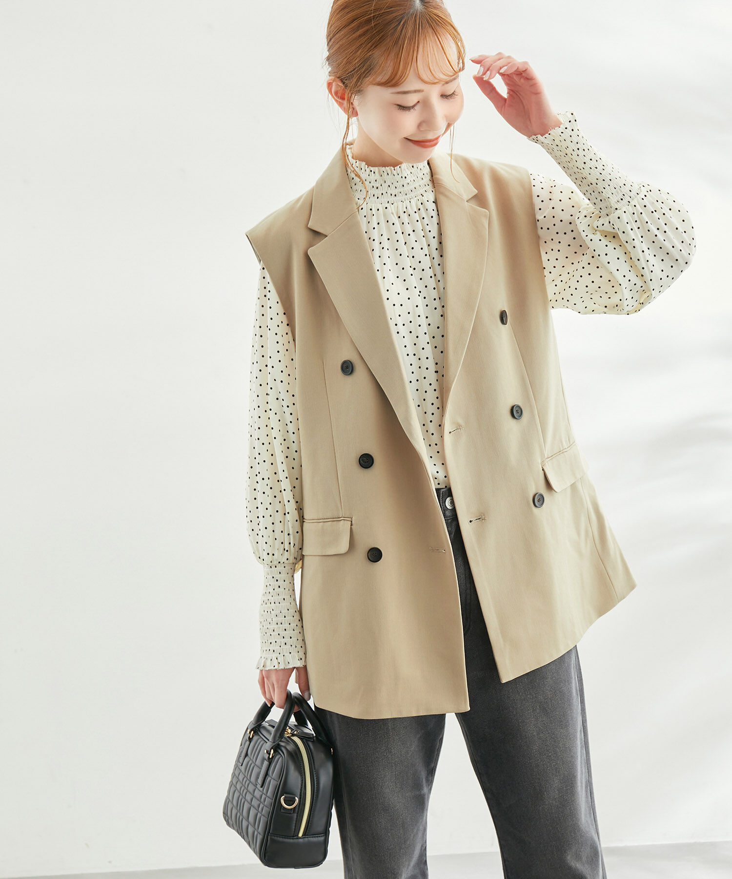 Rope&rsquo;Picnic「【一部店舗限定カラー:ブラック】スリーブレスダブルジャケット　ジレ」|ベスト・ジレ|