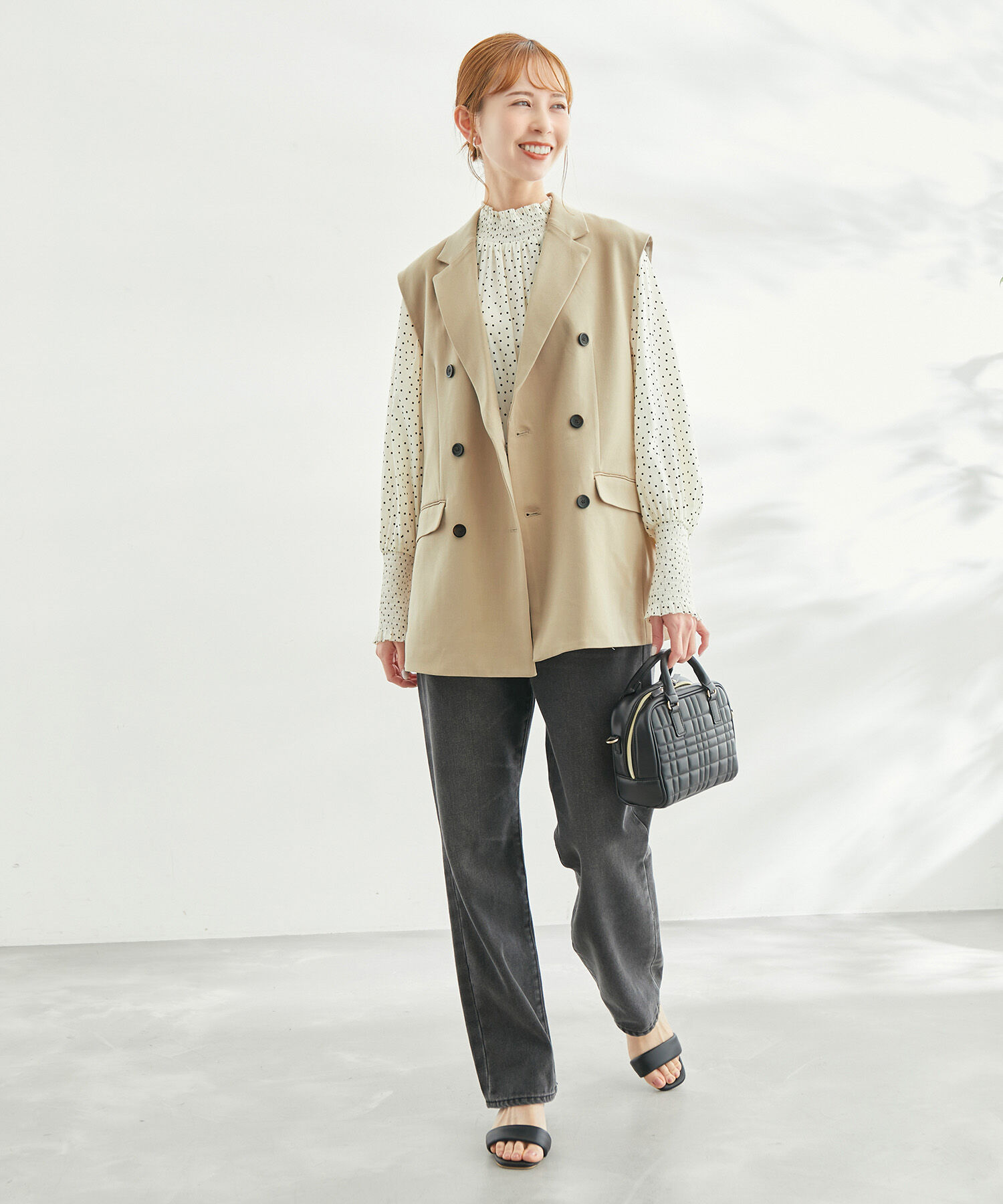 Rope&rsquo;Picnic「【一部店舗限定カラー:ブラック】スリーブレスダブルジャケット　ジレ」|ベスト・ジレ|