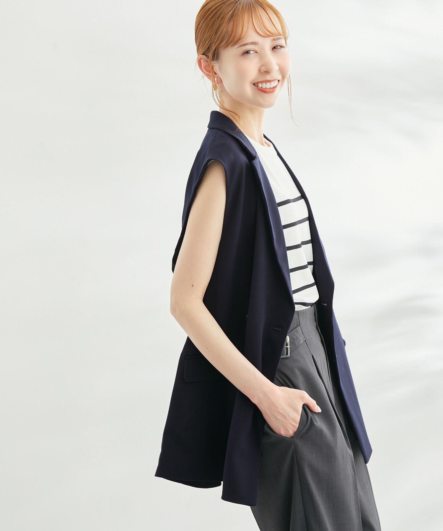 Rope&rsquo;Picnic「【一部店舗限定カラー:ブラック】スリーブレスダブルジャケット　ジレ」|ベスト・ジレ|