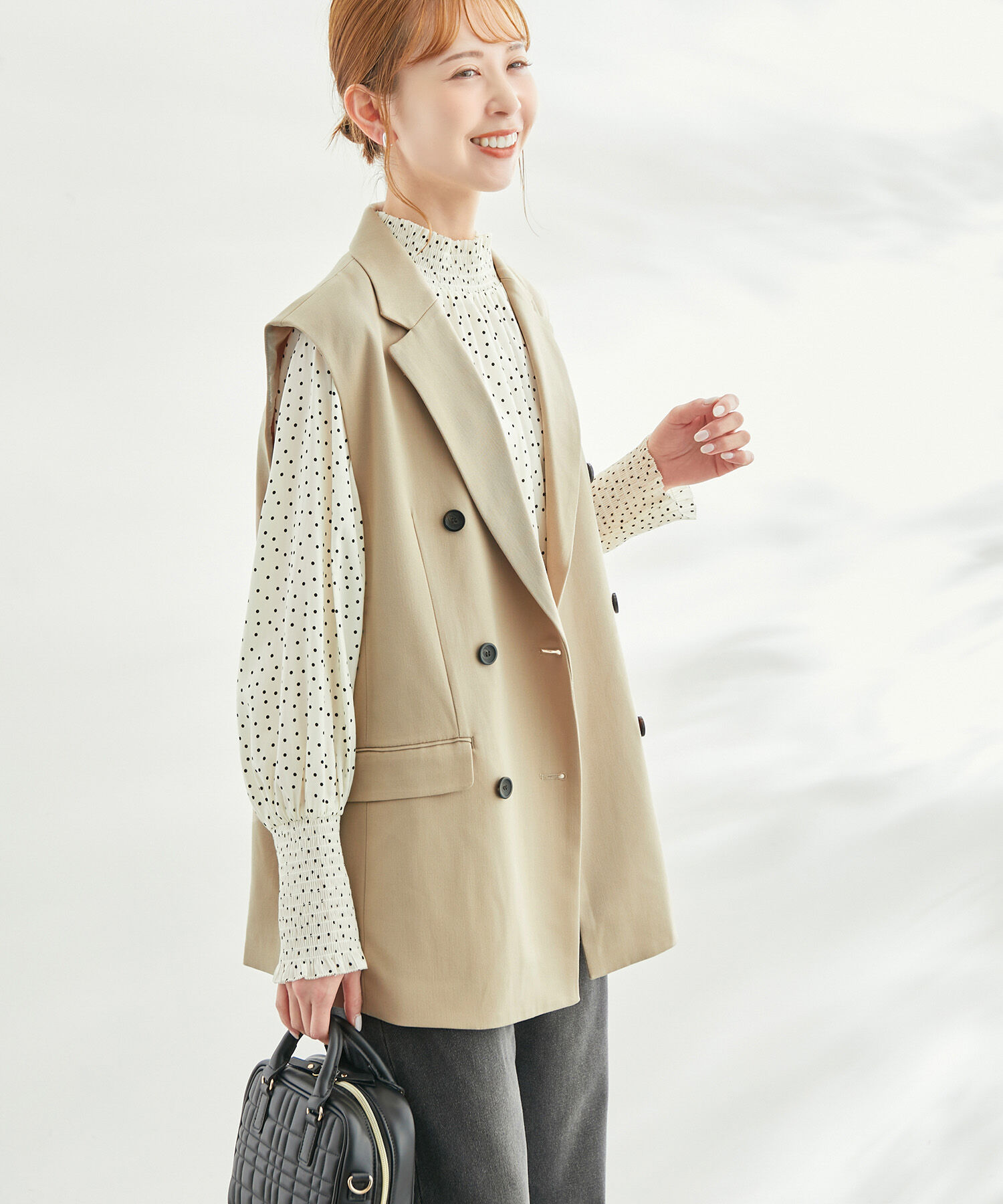 Rope&rsquo;Picnic「【一部店舗限定カラー:ブラック】スリーブレスダブルジャケット　ジレ」|ベスト・ジレ|ベージュ(27)