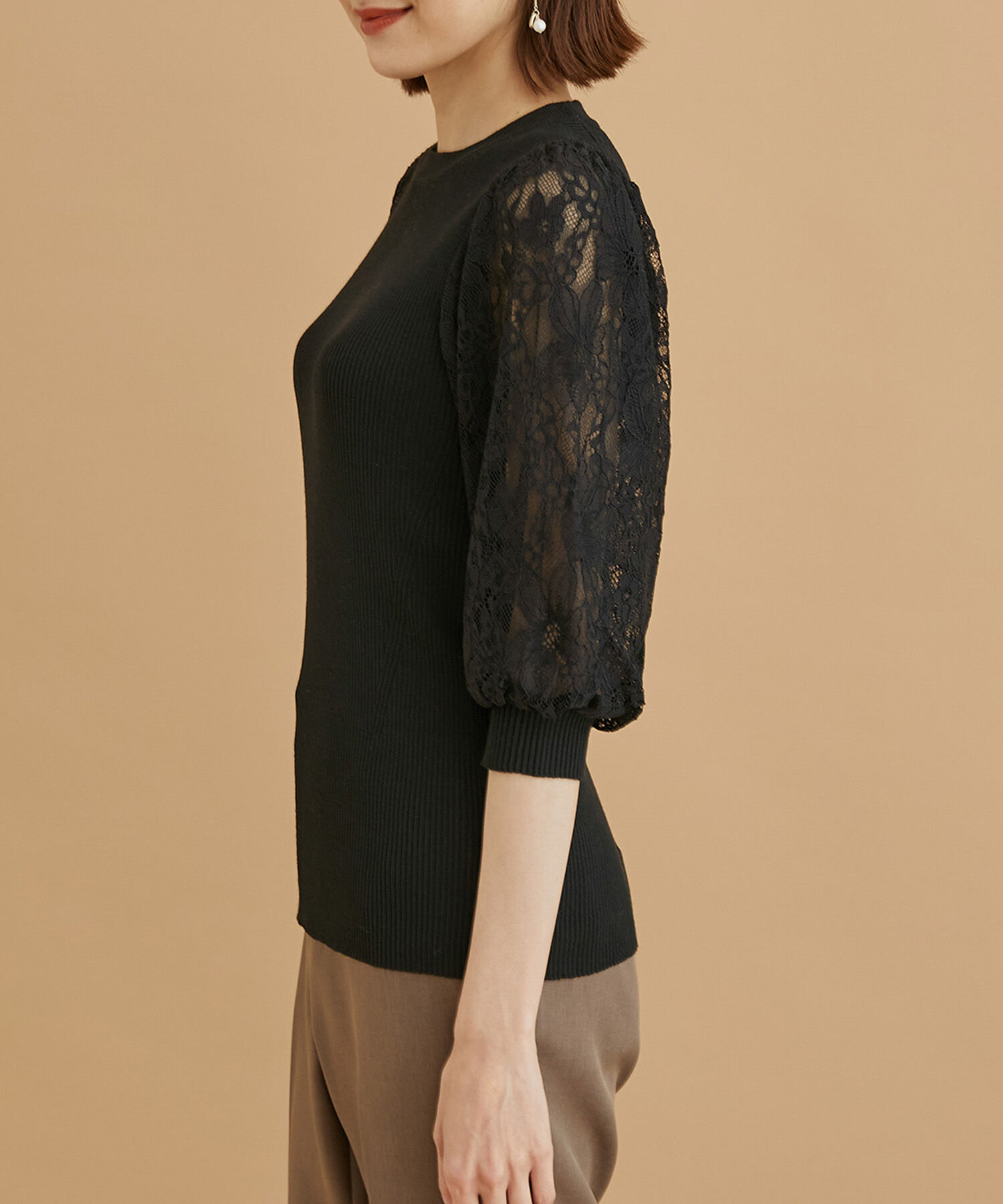 Rope&rsquo;Picnic「袖レースニットプルオーバー」|ニット・セーター|