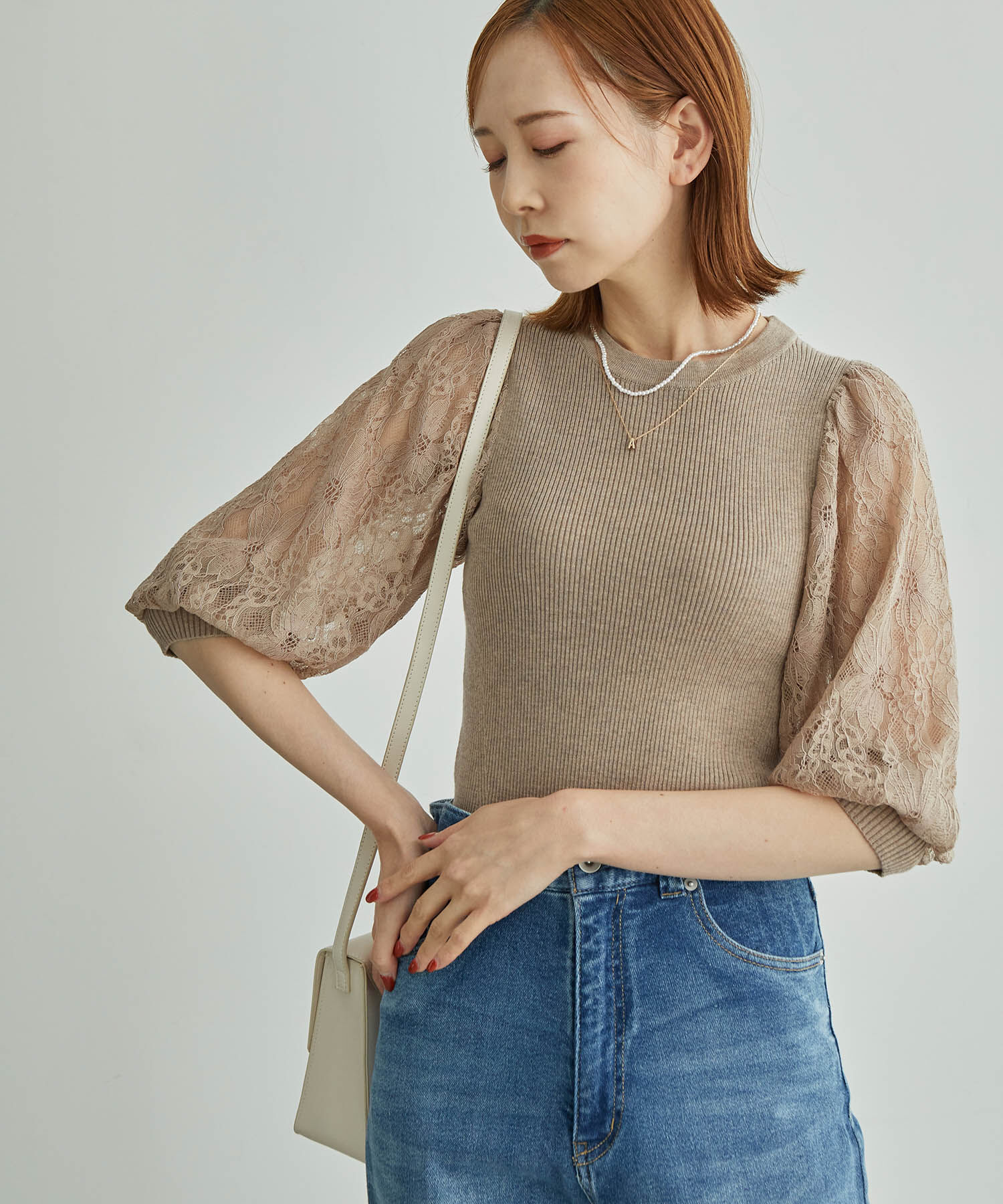 Rope&rsquo;Picnic「袖レースニットプルオーバー」|ニット・セーター|