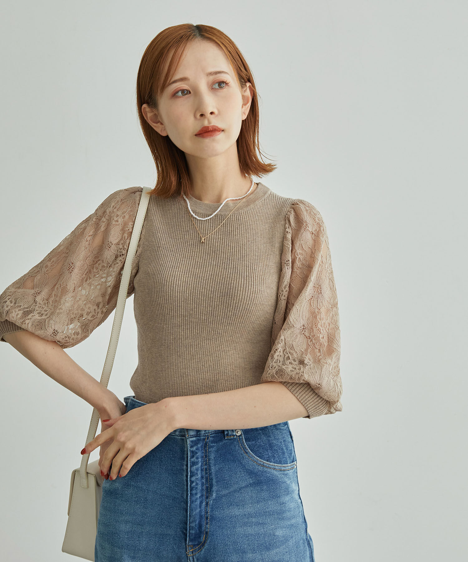 Rope&rsquo;Picnic「袖レースニットプルオーバー」|ニット・セーター|