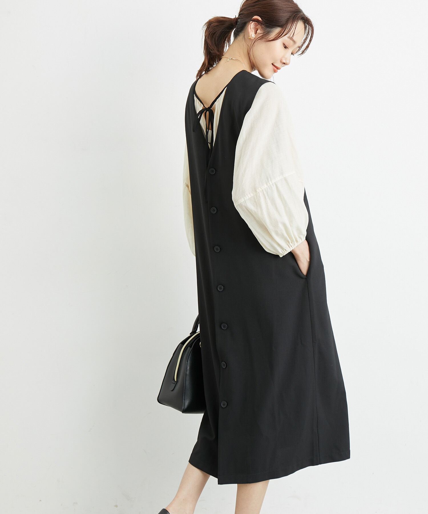 Rope&rsquo;Picnic「洗濯機OK・2WAY/ジレジャンパースカート」|ジャンパースカート|ブラック(01)