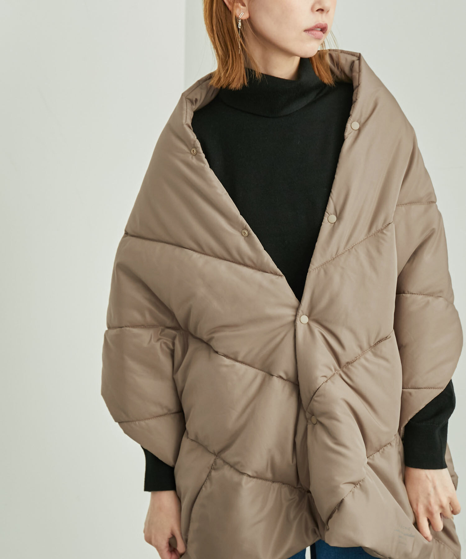 ROPE PICNIC PASSAGE「【一部店舗限定カラー:ブラウン,パープル】リンクコーデ /蓄熱中わたキルティングストールポンチョ」|ストール|ブラウン系(23)